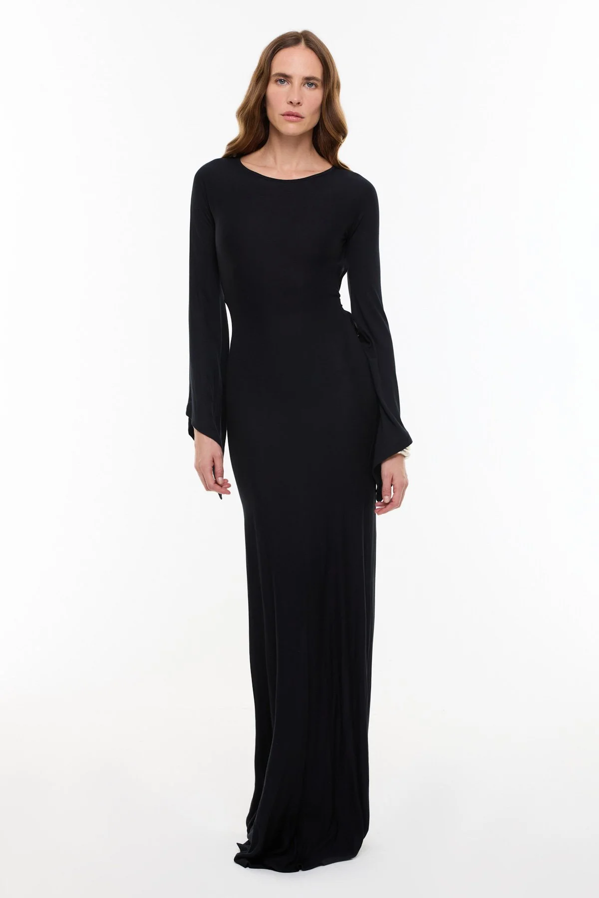 Sırt Dekolteli Örme Elbise Siyah - 1