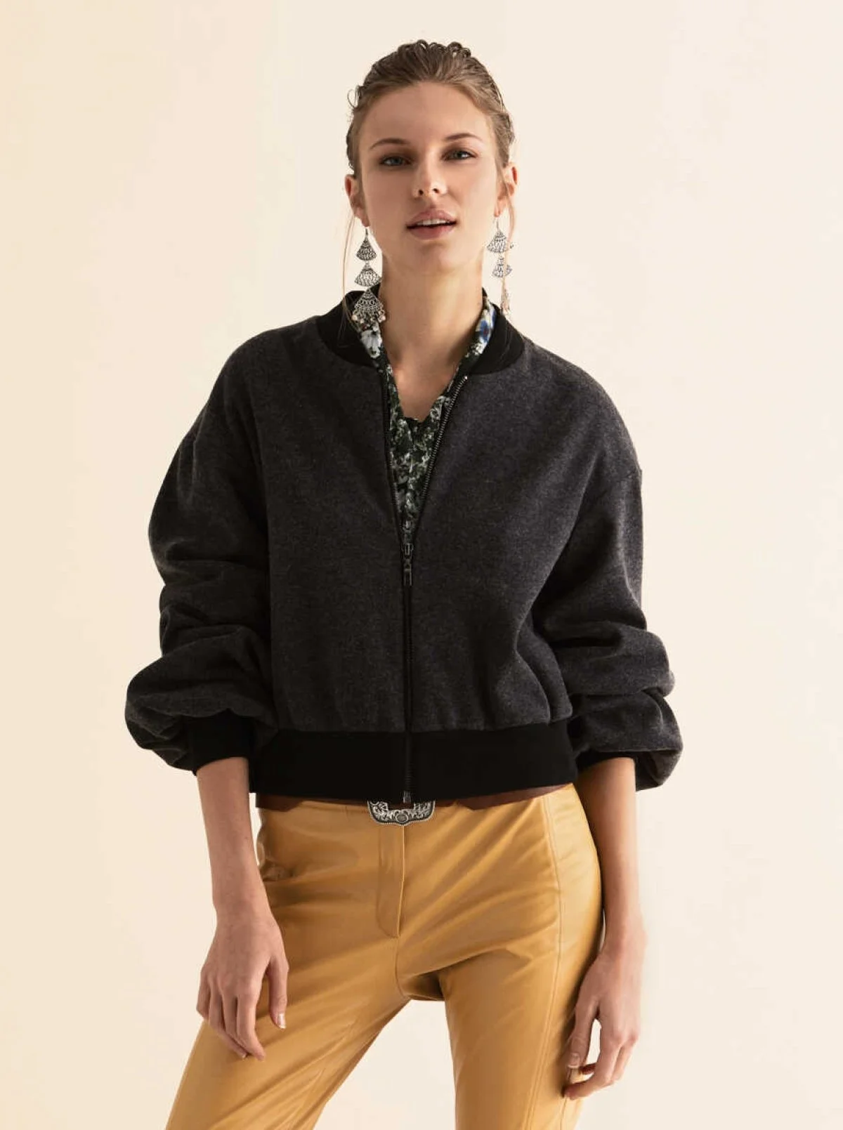  Sırt Figürlü Bomber Ceket Antrasit - 1