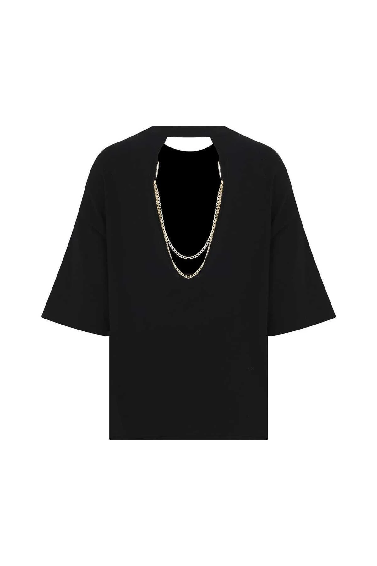 Sırtı Zincirli Aksesuarlı Triko Siyah - 5