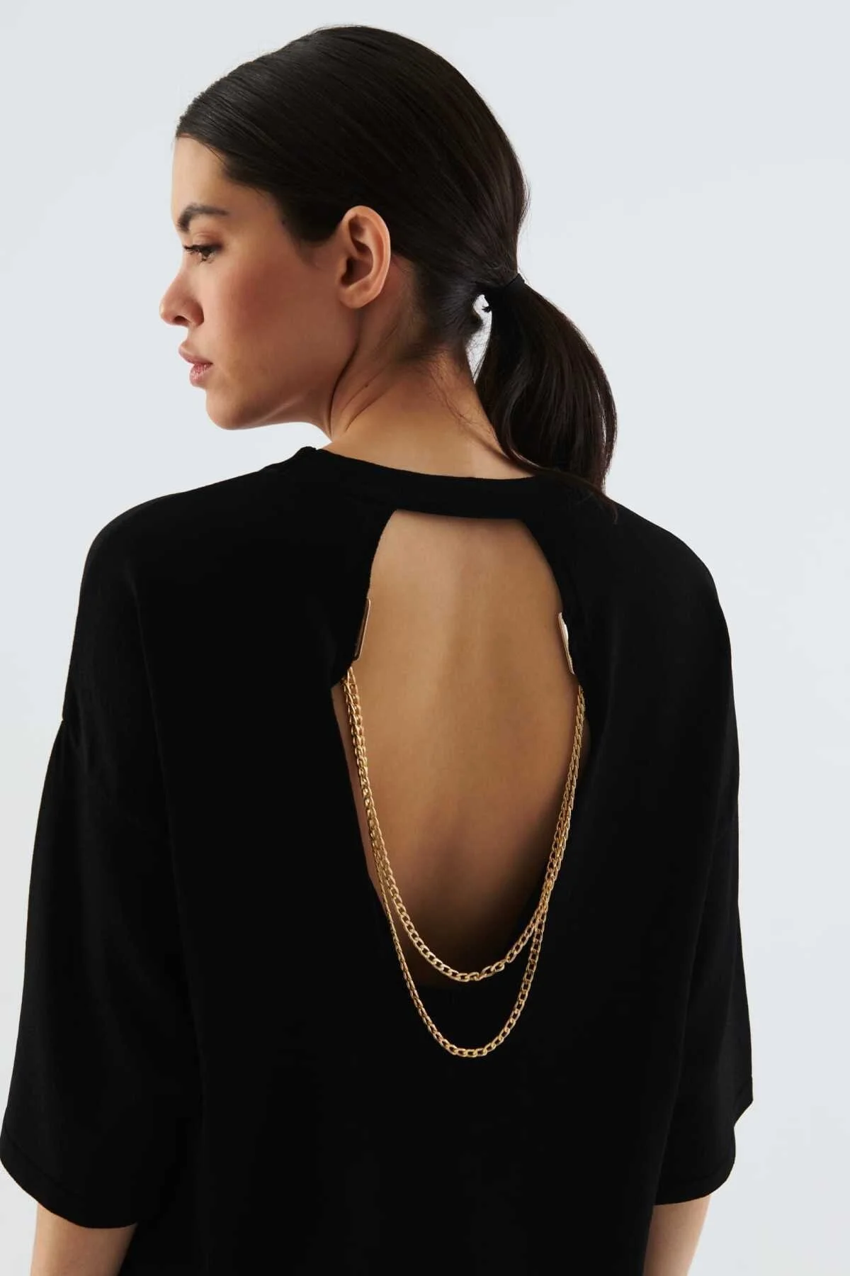 Sırtı Zincirli Aksesuarlı Triko Siyah - 3