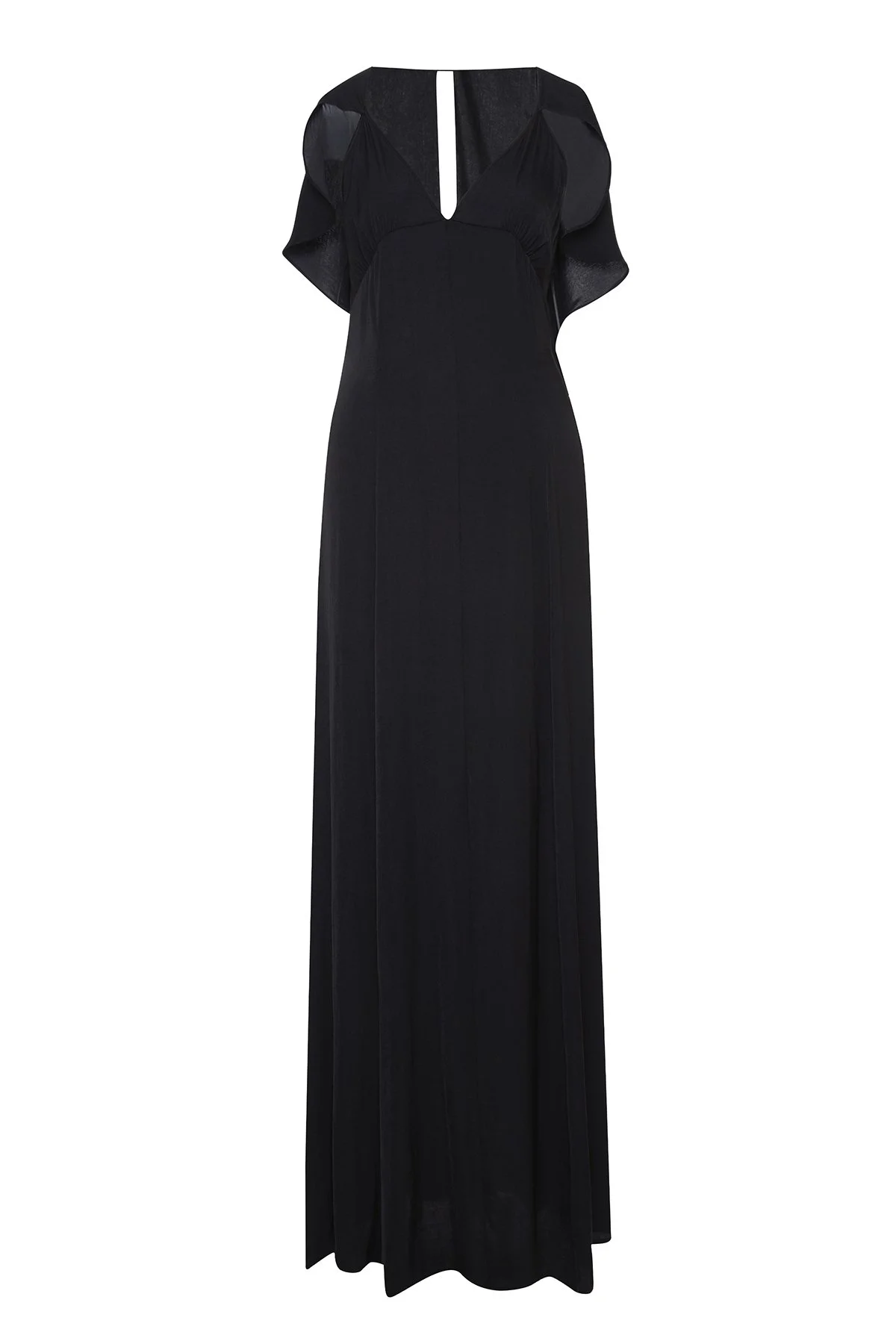 Pelerin Detaylı Sırt Dekolteli Maksi Boy Elbise Siyah - 5