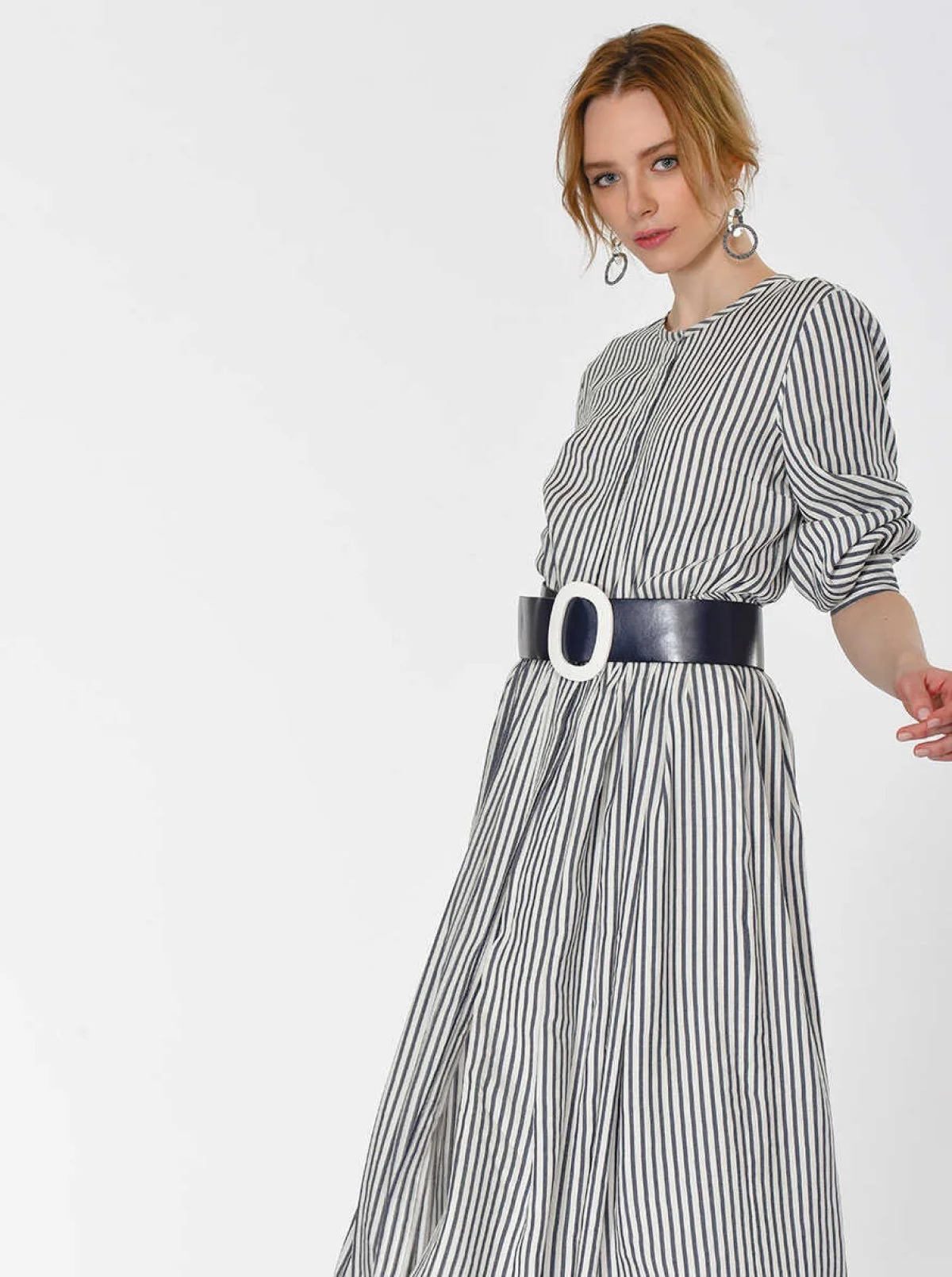 Siyah Çizgili Uzun Elbise Standart Renk - 3