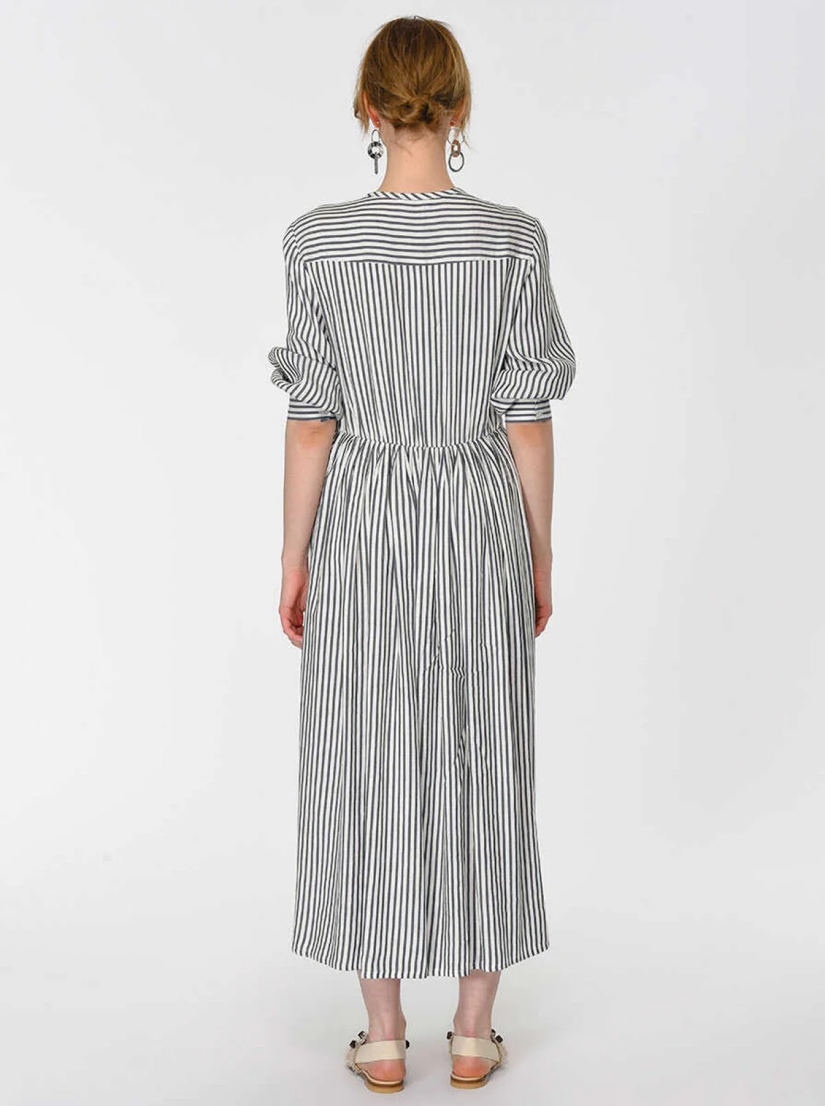 Siyah Çizgili Uzun Elbise Standart Renk - 2