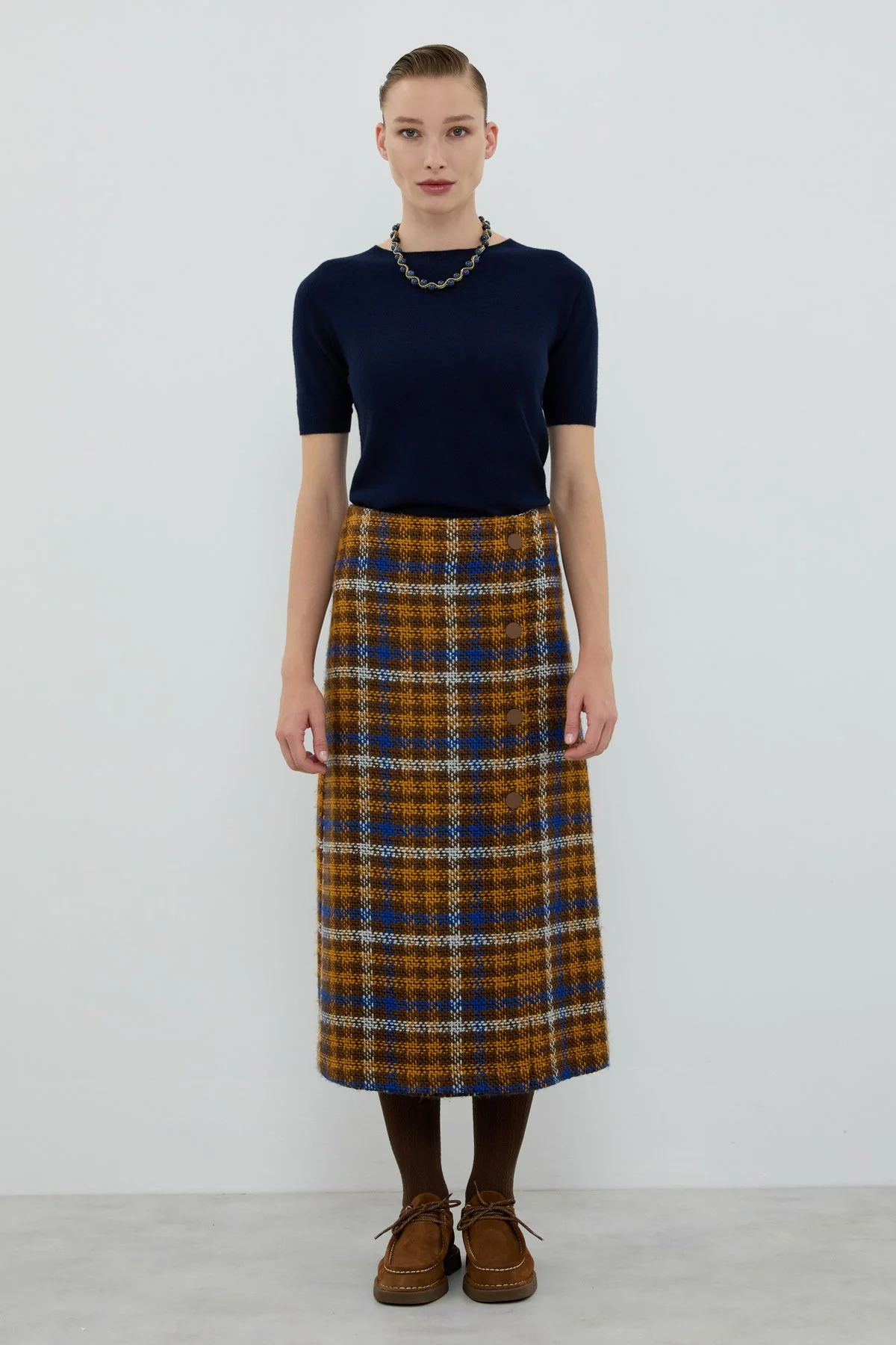 Ekose Tüvit Midi Boy Etek Standart Renk - 1