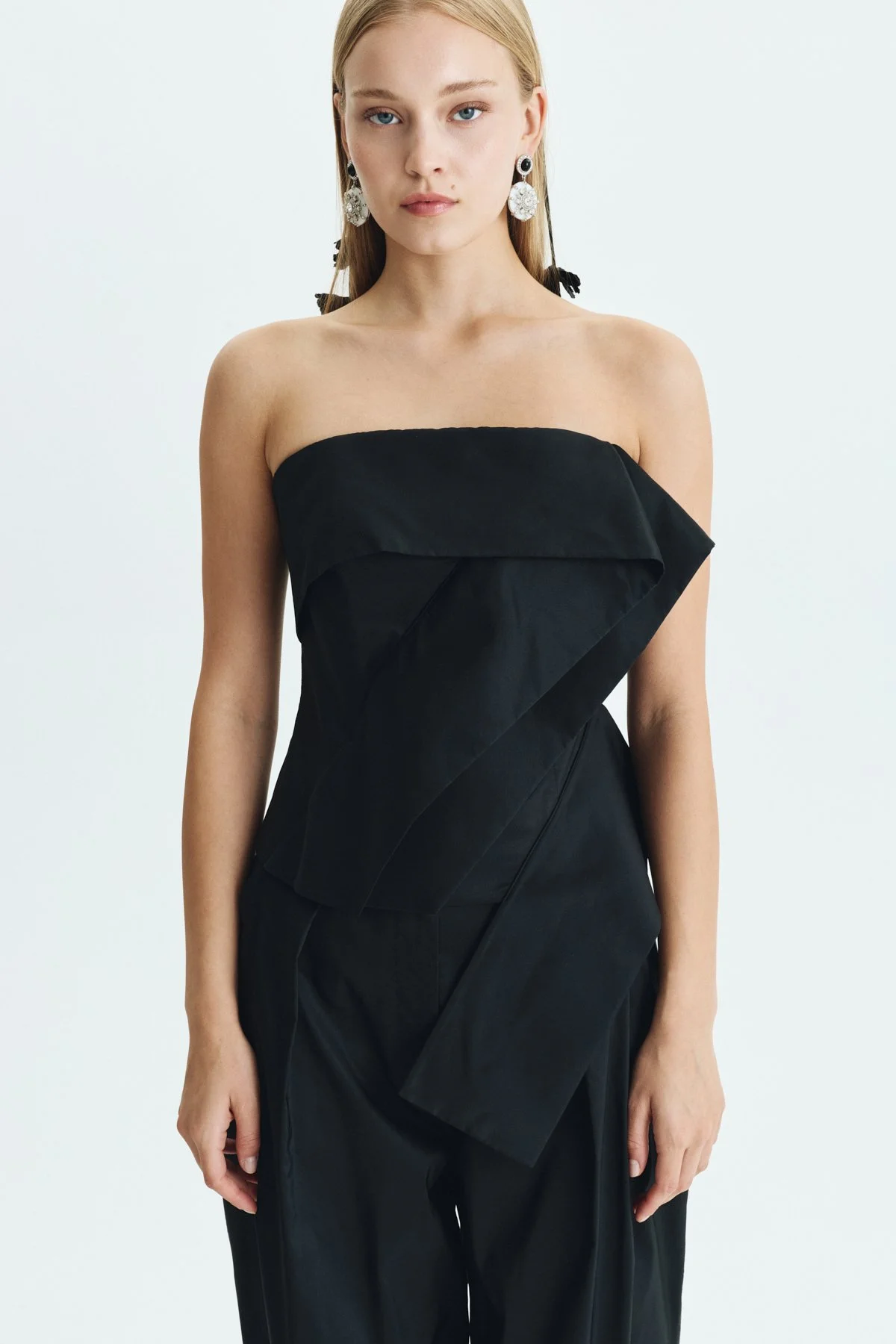 Straplez Drape Detaylı Asimetrik Büstiyer Siyah - 3