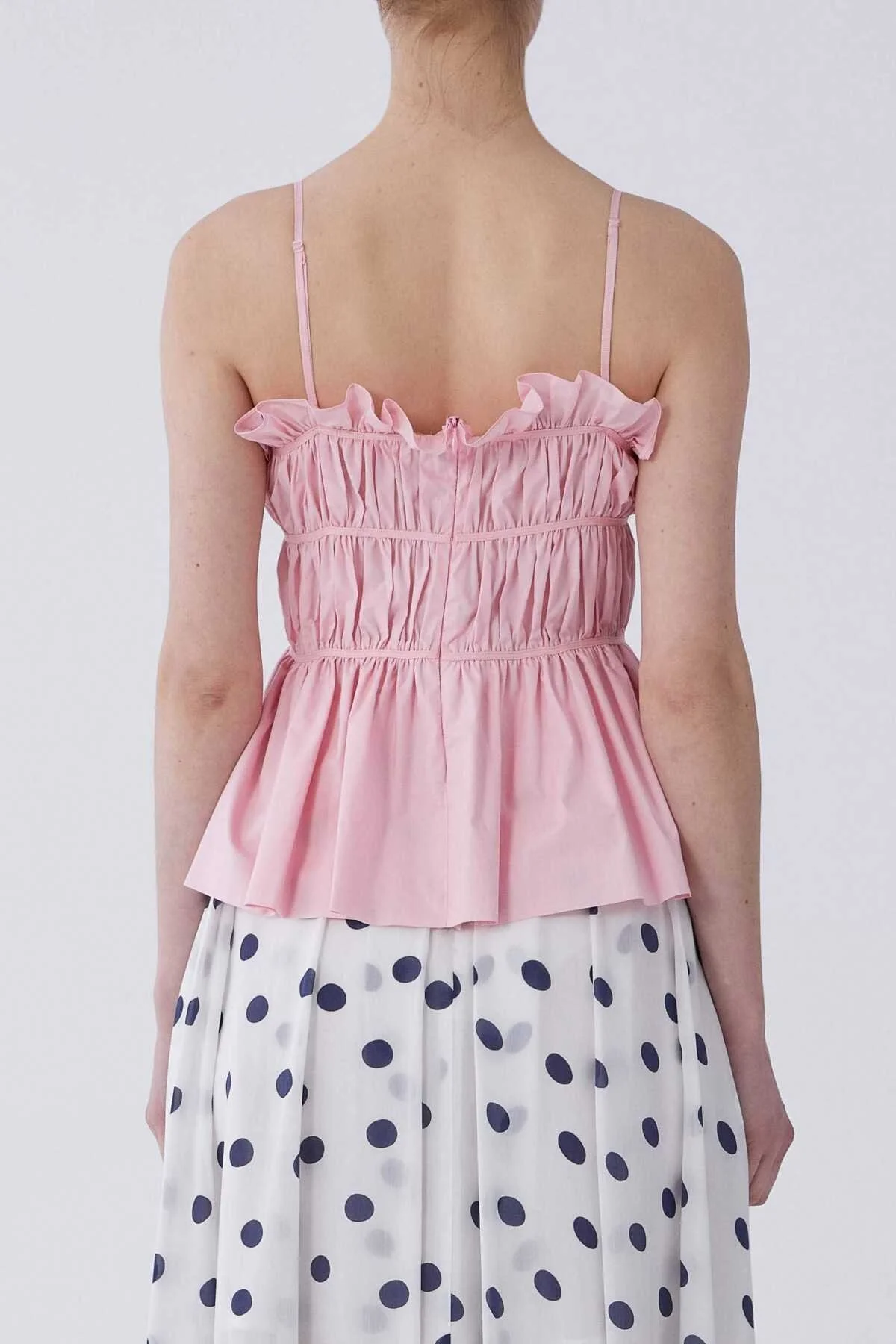 Straplez Drapeli Bluz Toz Pembe - 2