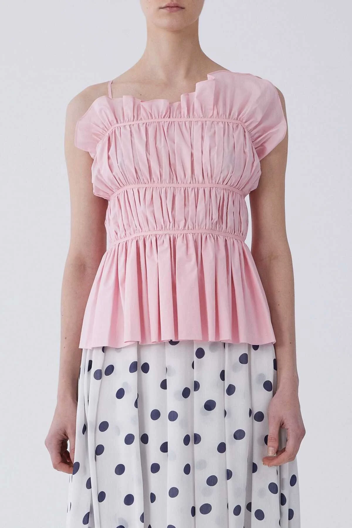 Straplez Drapeli Bluz Toz Pembe - 1