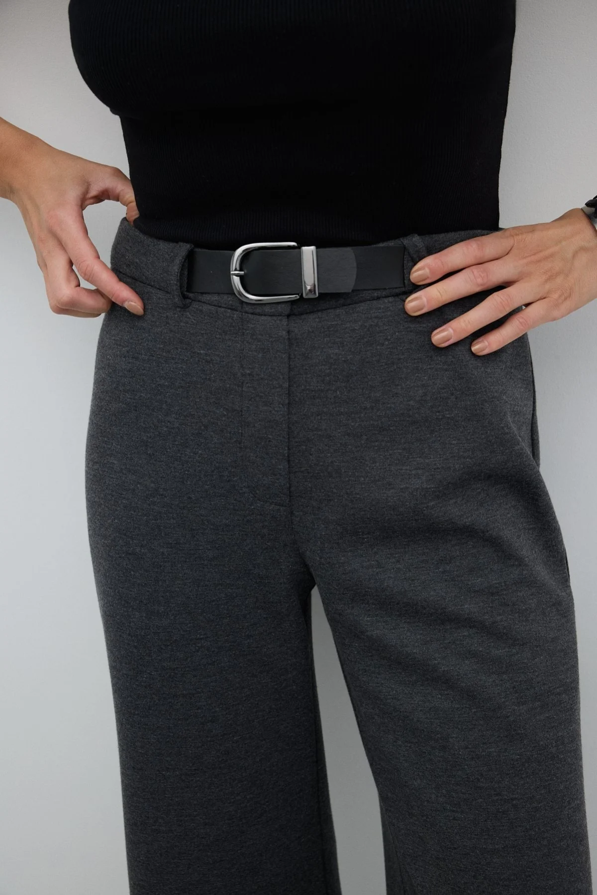 Süs Tokalı Geniş Paça Pantolon Antrasit - 3