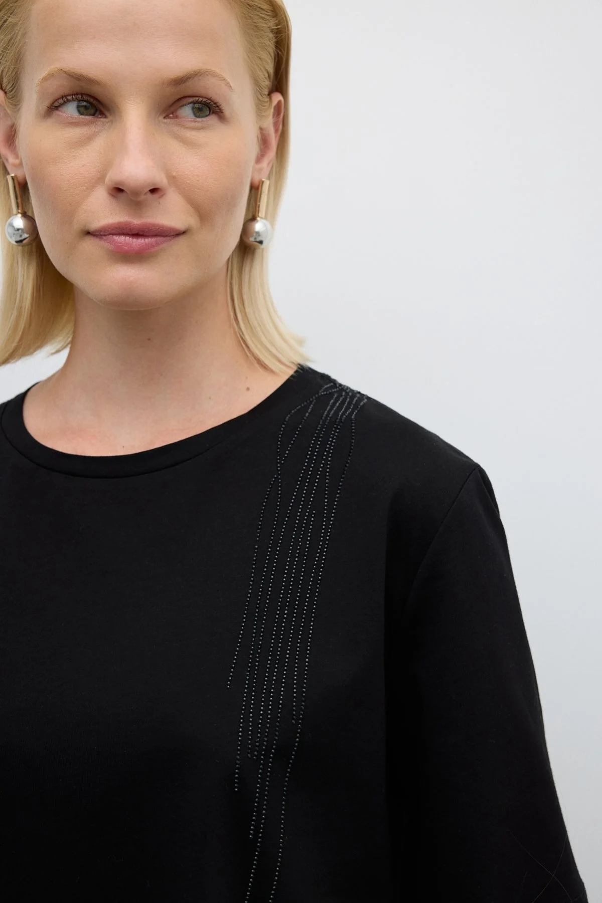 Taş Baskılı Bisiklet Yaka T-shirt Siyah - 4