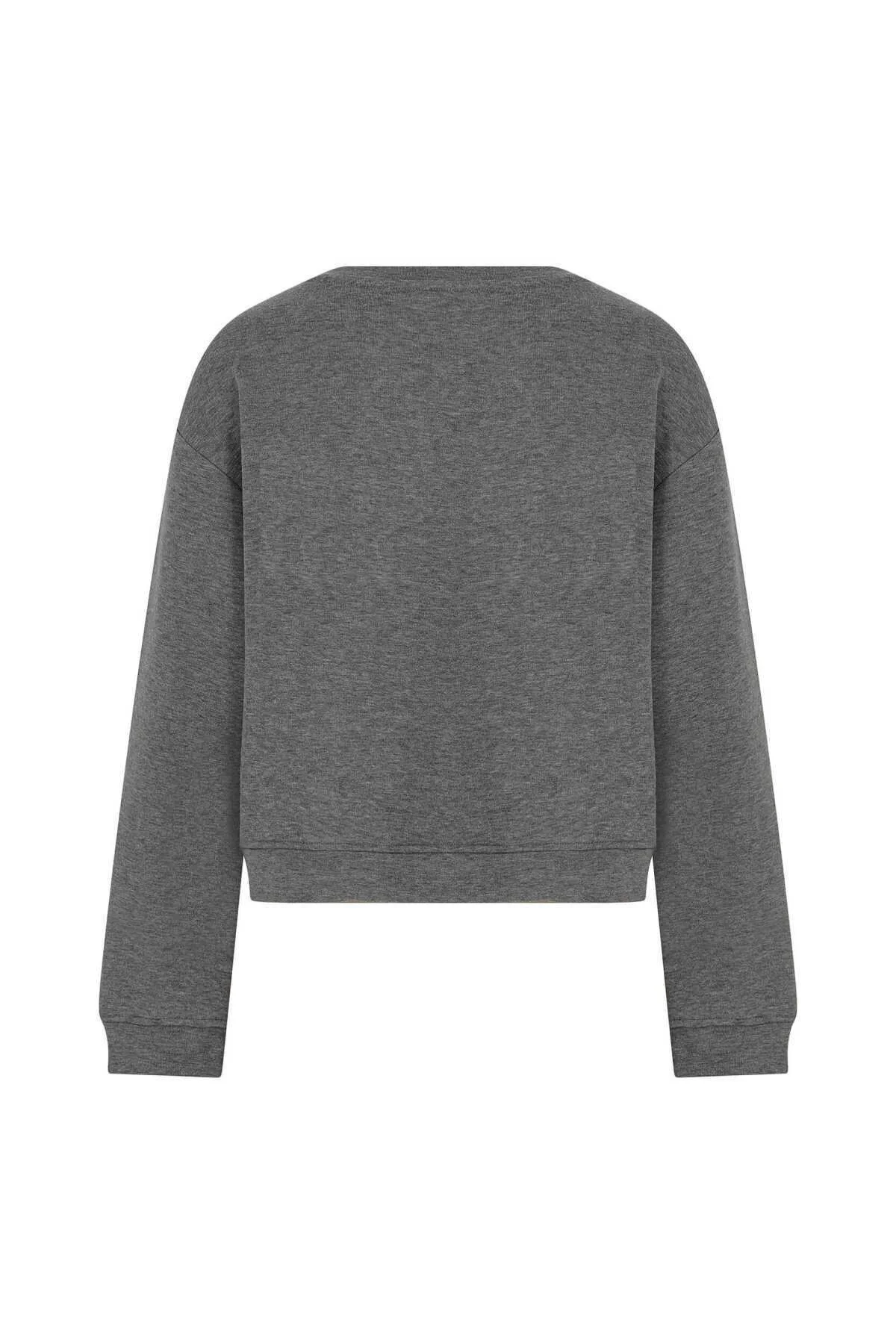  Taş Detaylı Kadın Sweatshirt Gri - 5