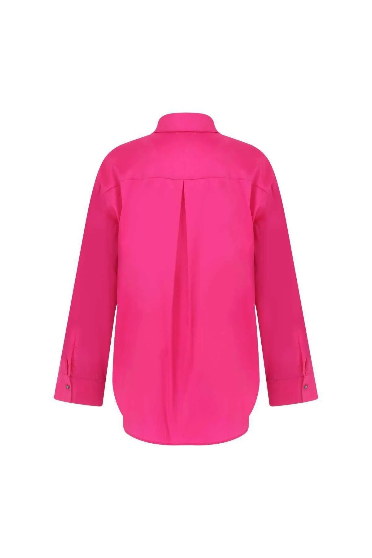  Taş Düğmeli Tafta Kadın Gömlek Fuşya - 5