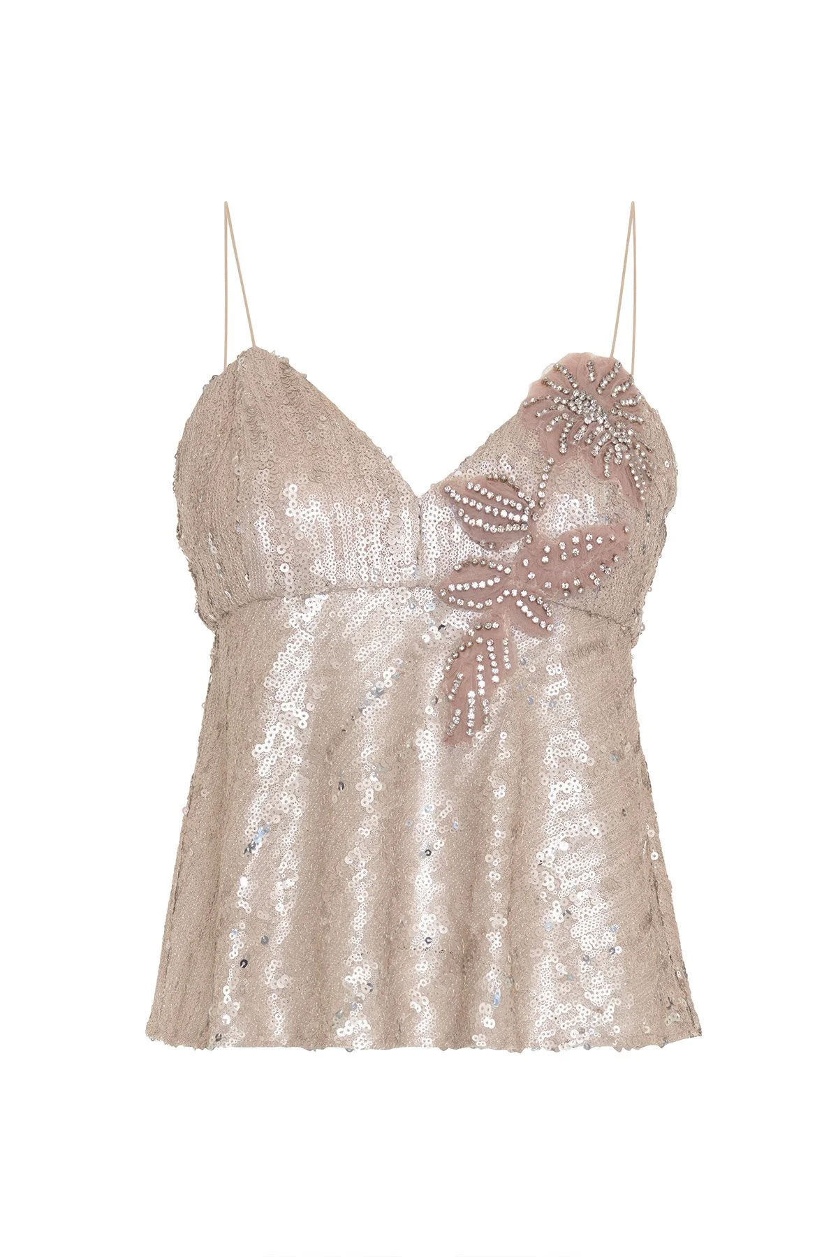 Taş İşlemeli Asimetrik Bluz Bej - 5