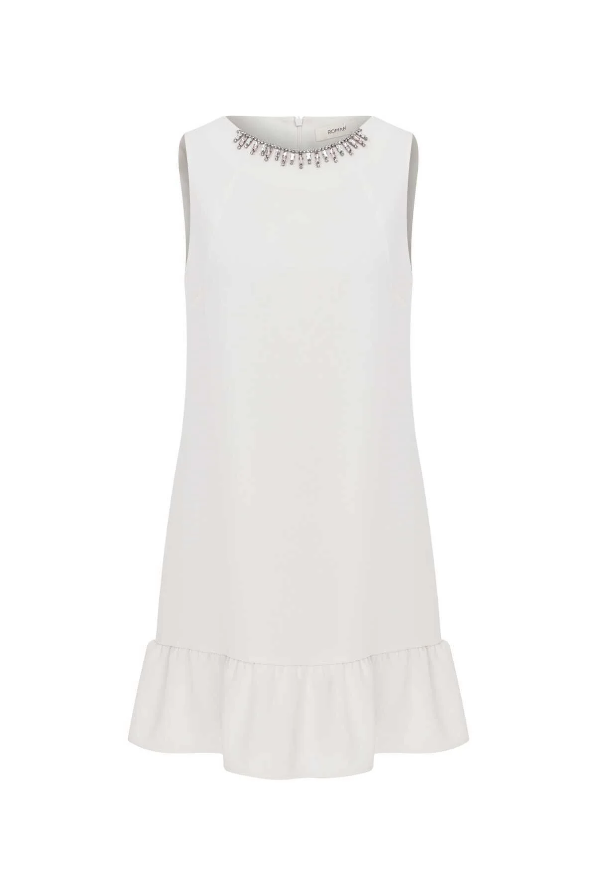  Taş İşlemeli Mini Elbise Ekru - 4