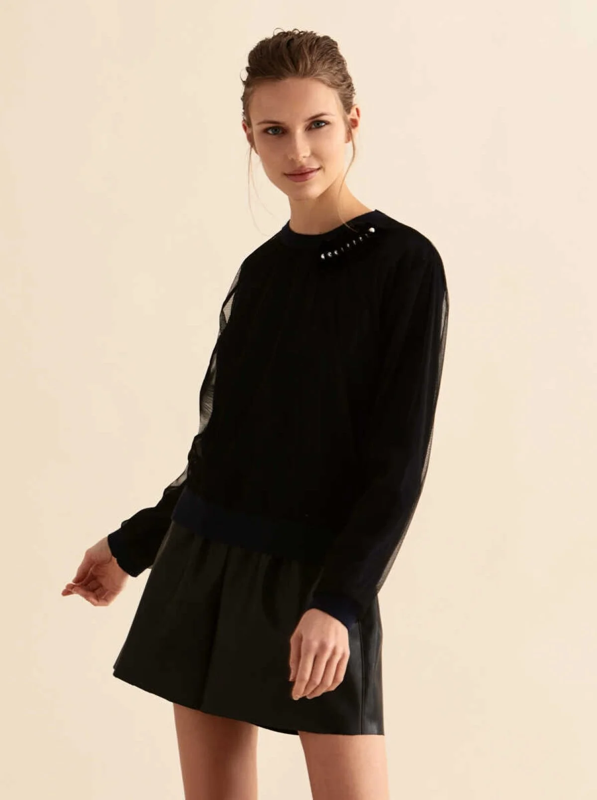  Taş Ve Tül Detaylı Triko Lacivert - 1