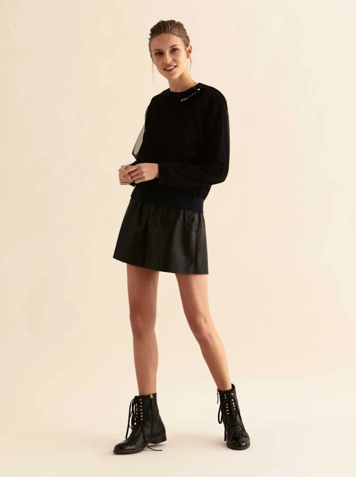  Taş Ve Tül Detaylı Triko Lacivert - 4