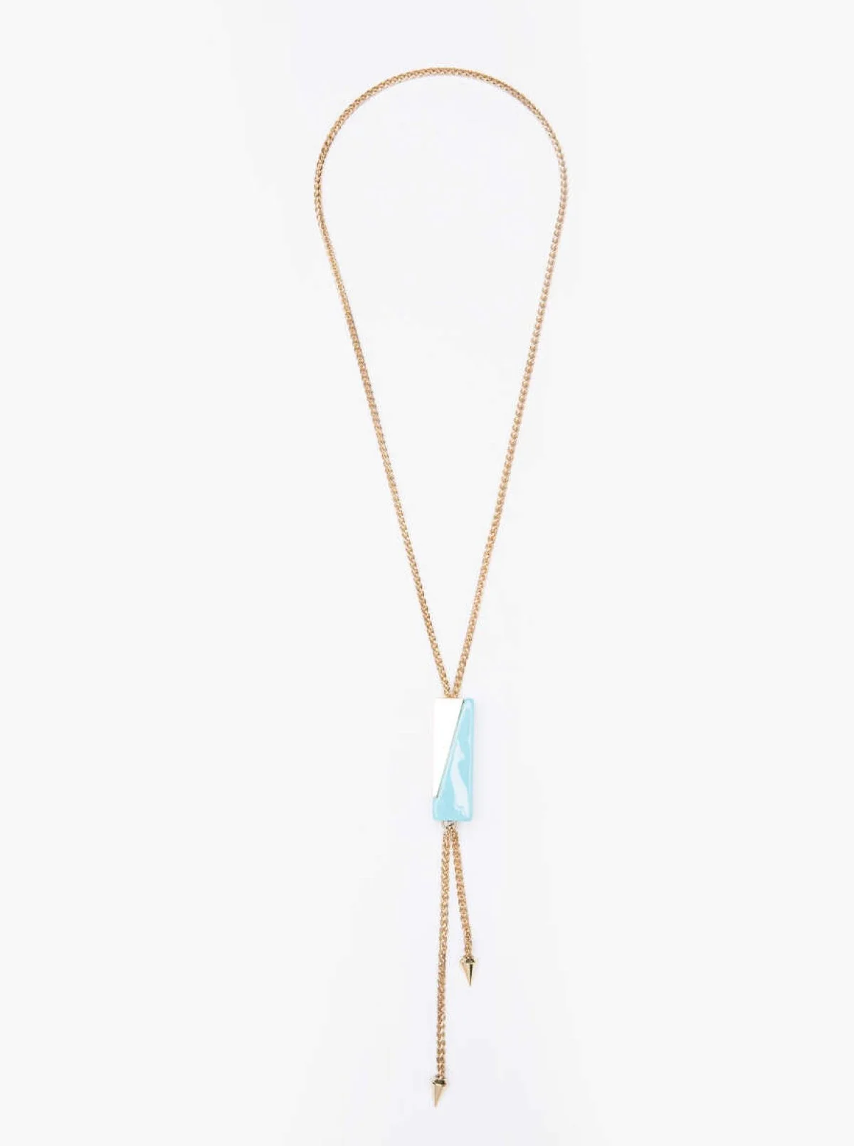 Taşlı Gold Zincir Kolye Turkuaz - 1