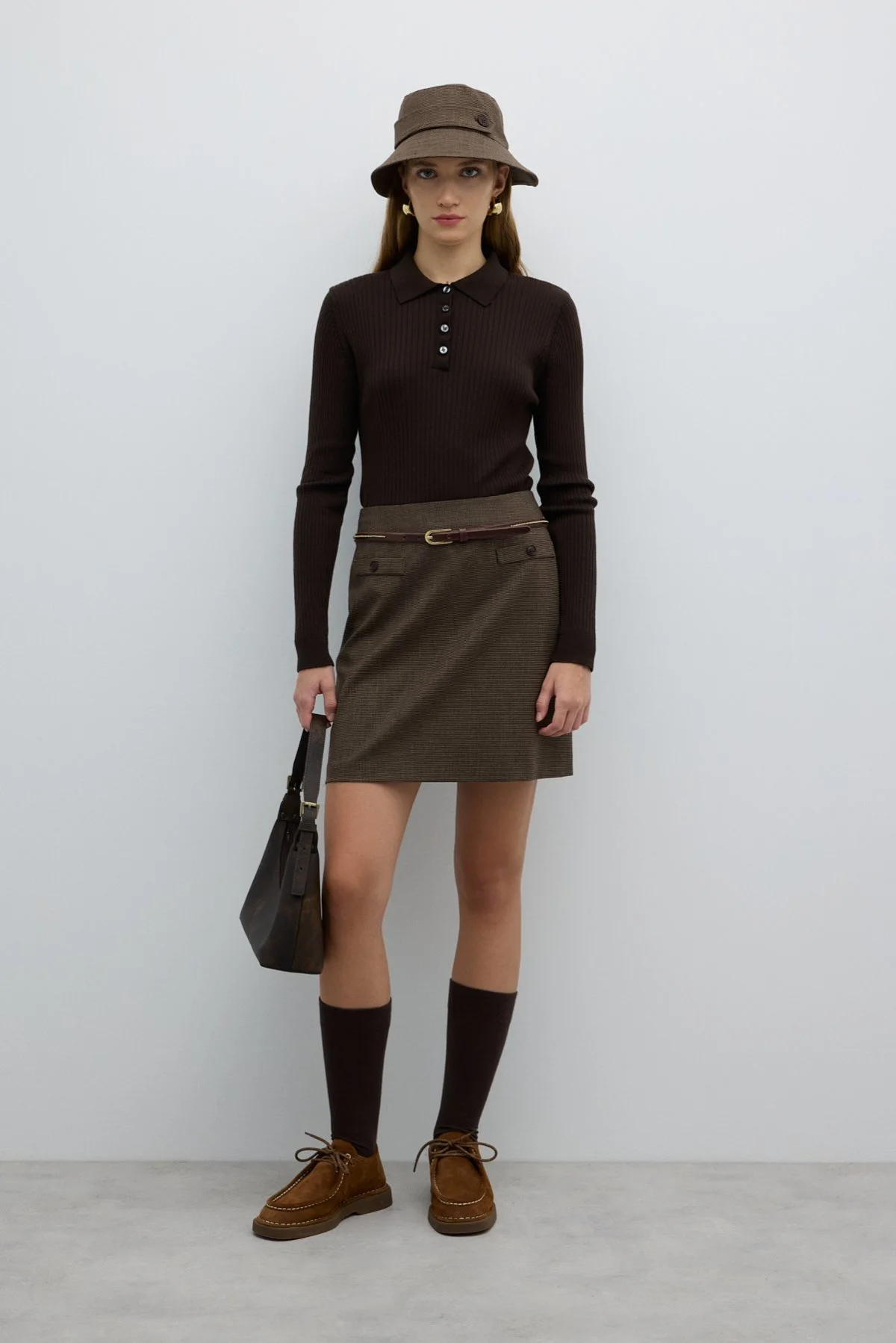 Tek Bant ve Düğmeli Şapka Kahve - 4