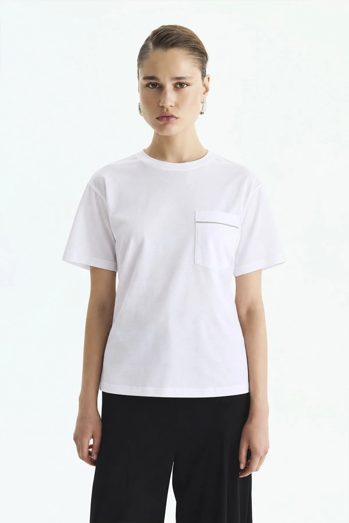 Tek Cepli Zincir Şeritli T-Shirt Beyaz - 1