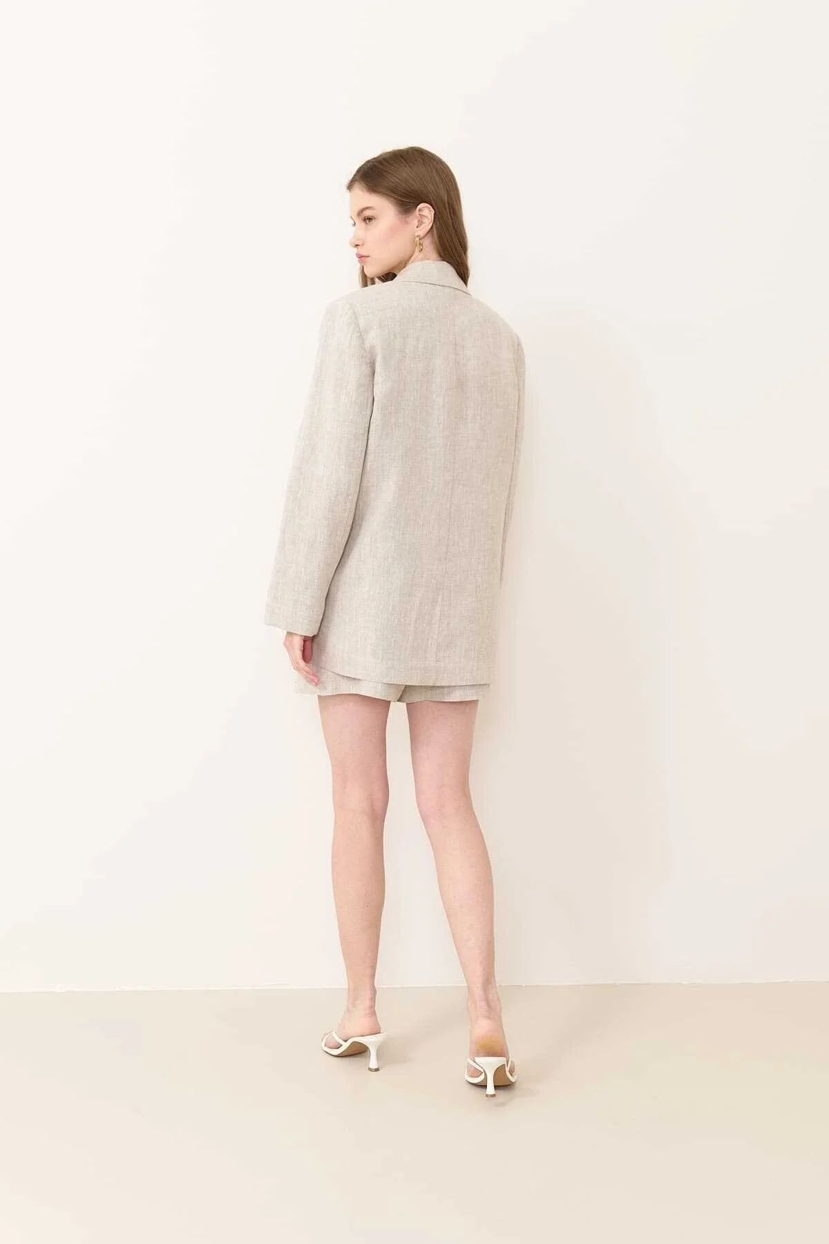 Tek Düğmeli Çift Cepli Keten Ceket Naturel - 2