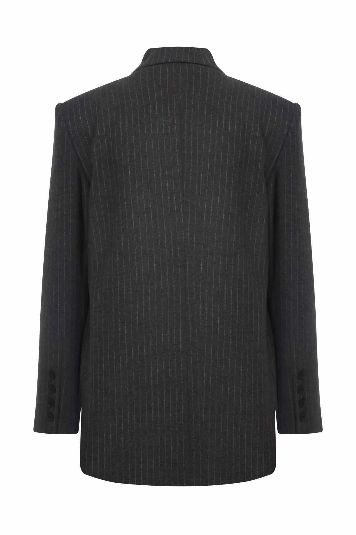  Tek Düğmeli Çizgili Kadın Ceket Standart Renk - 5