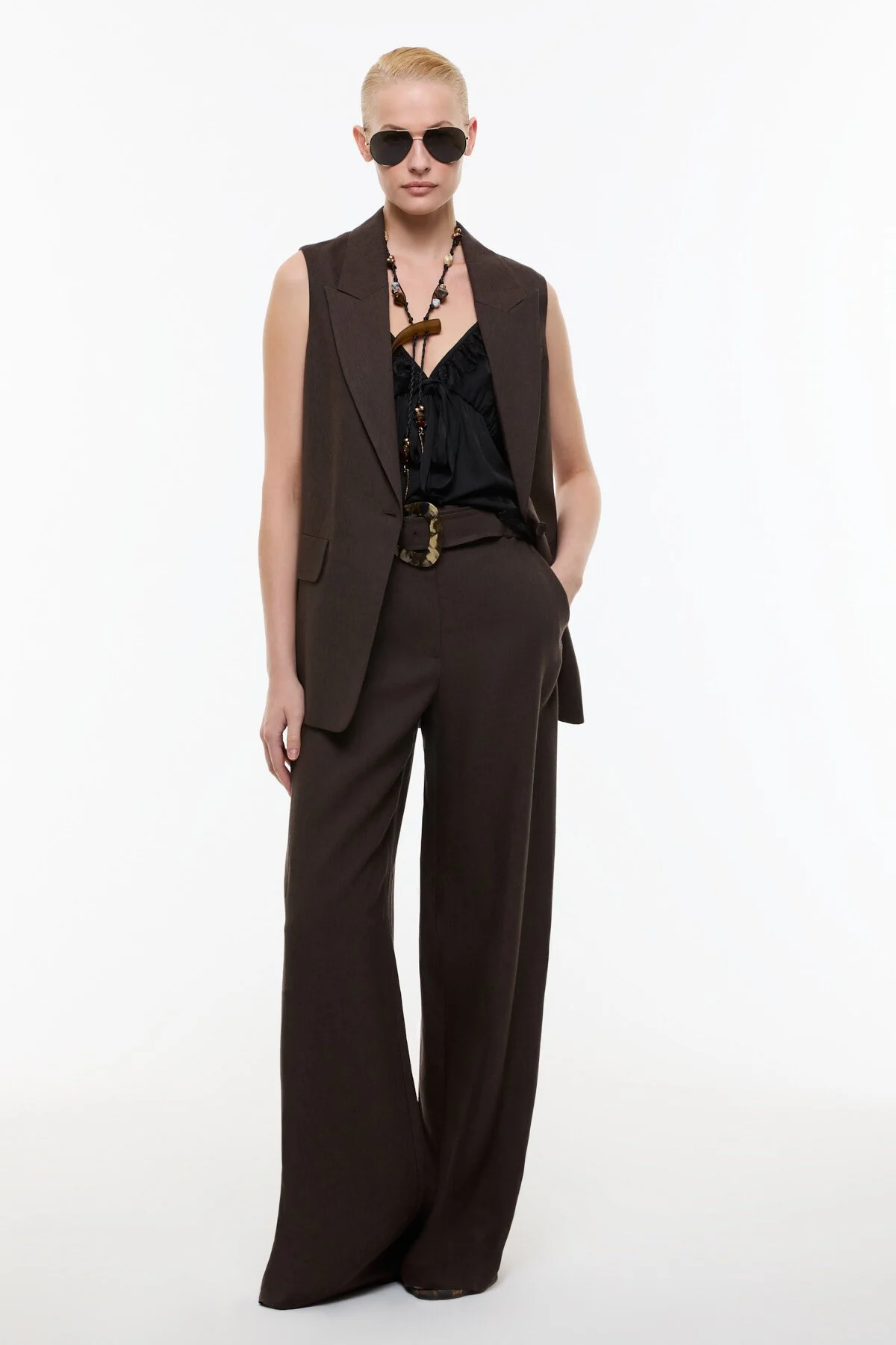 Tek Düğmeli Erkek Yaka Yelek Kahve - 5