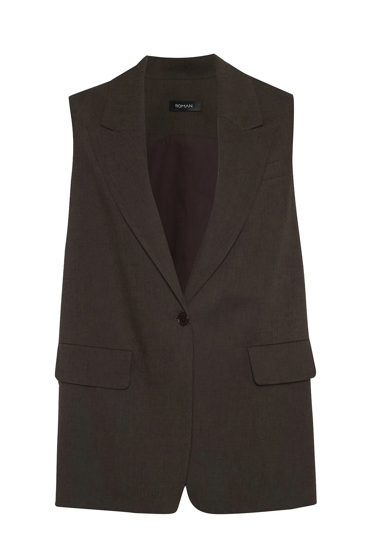 Tek Düğmeli Erkek Yaka Yelek Kahve - 6