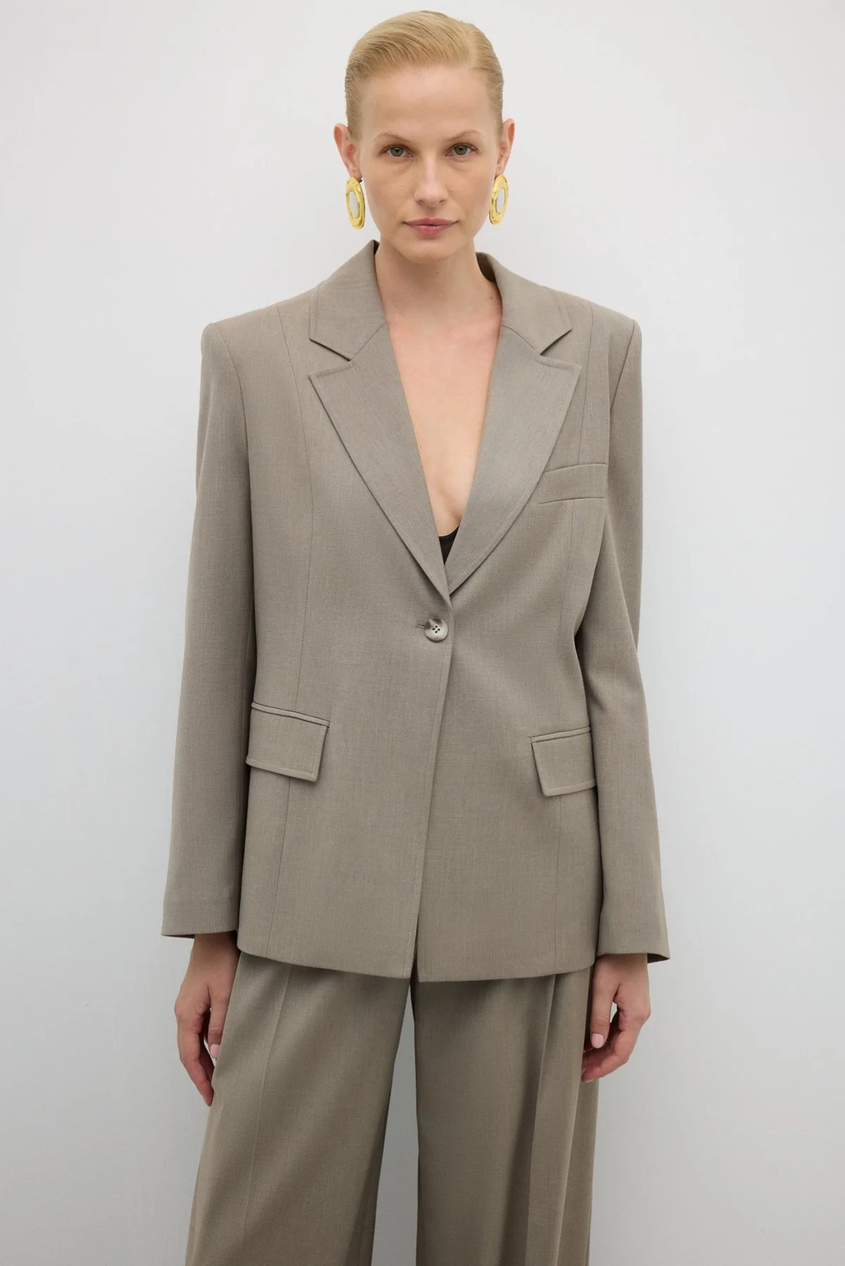 Tek Düğmeli Erkek Yaka Yün Karışımlı Ceket Kum Beji - 1