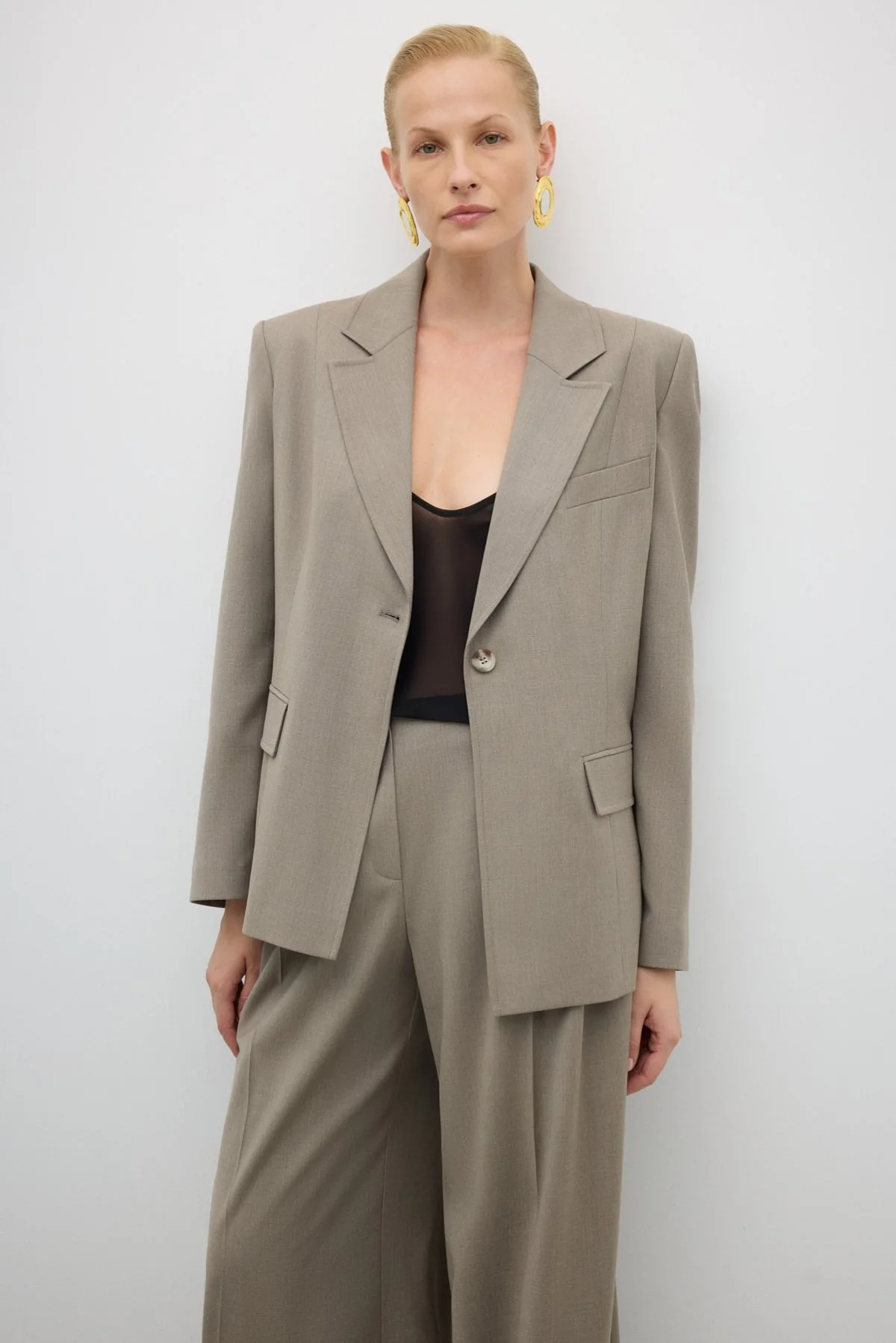 Tek Düğmeli Erkek Yaka Yün Karışımlı Ceket Kum Beji - 5