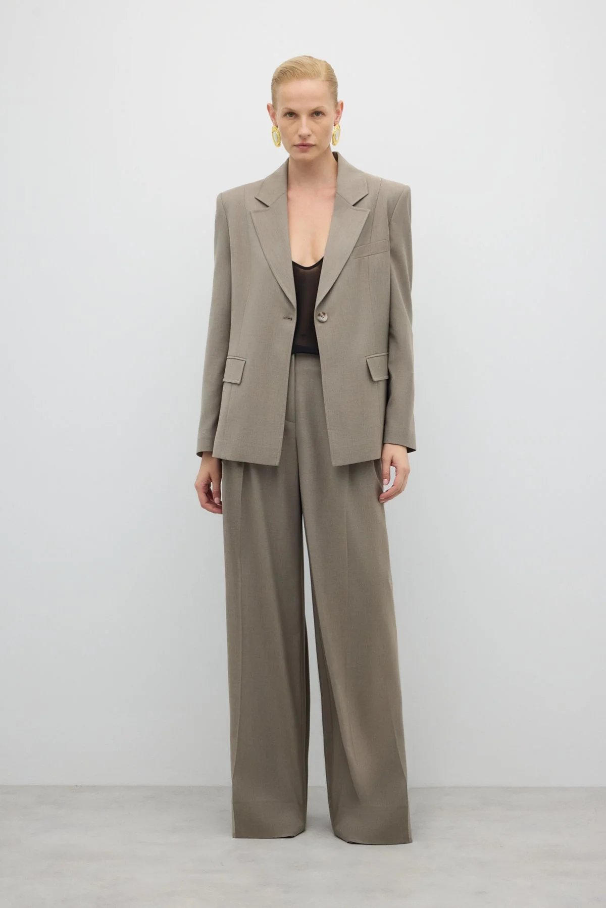 Tek Düğmeli Erkek Yaka Yün Karışımlı Ceket Kum Beji - 4