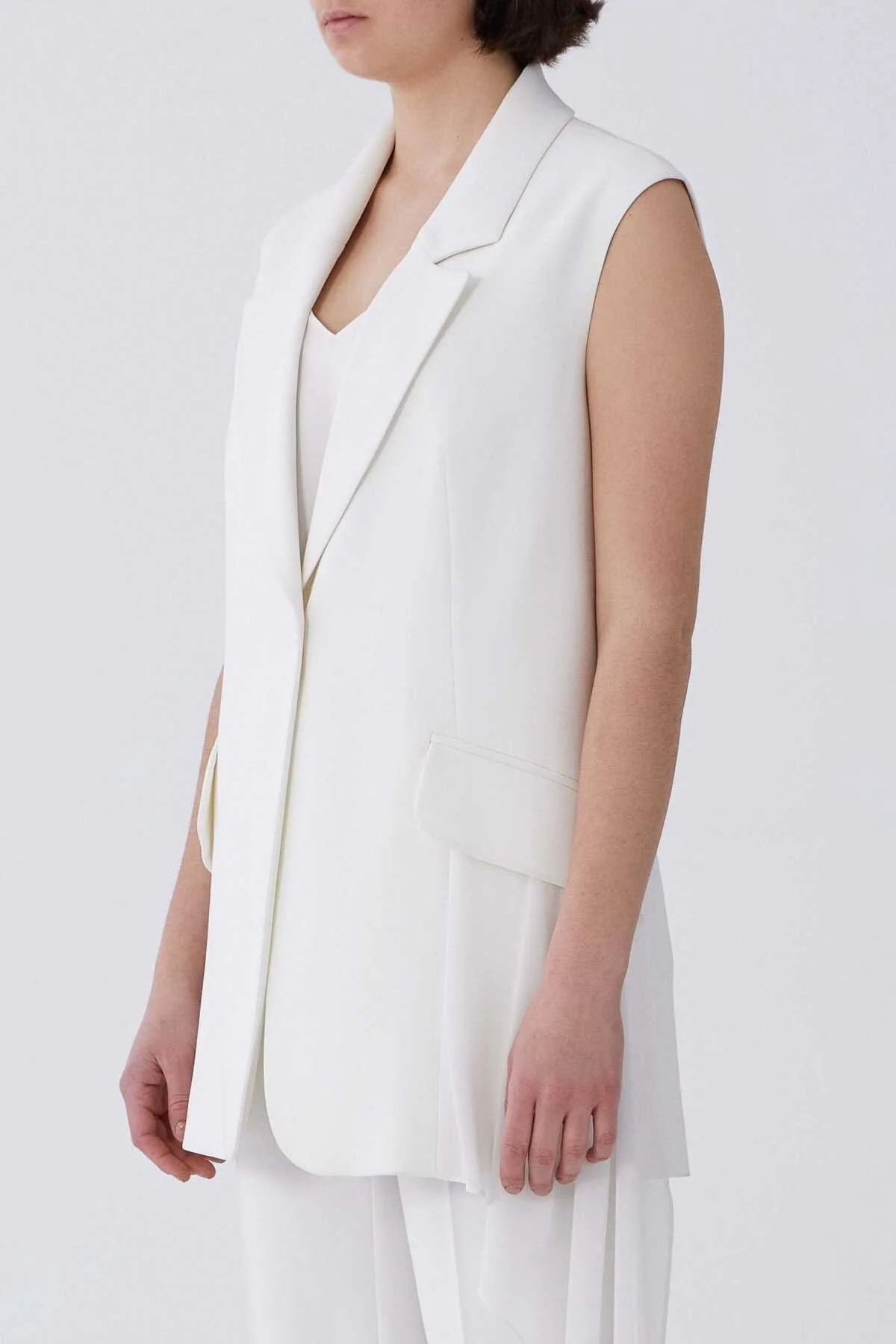 Tek Düğmeli Kısa Kol Ceket Beyaz - 3