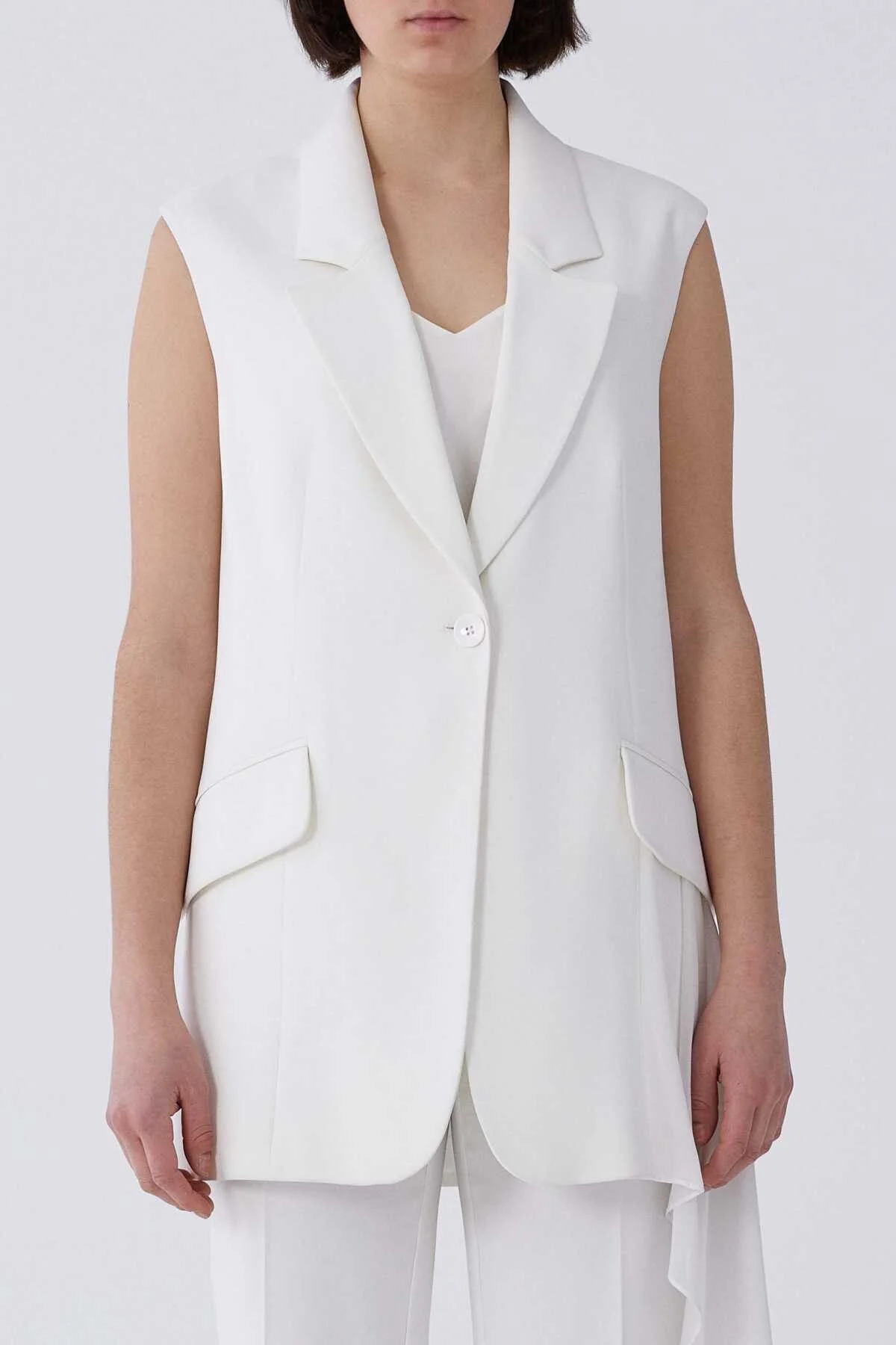 Tek Düğmeli Kısa Kol Ceket Beyaz - 1