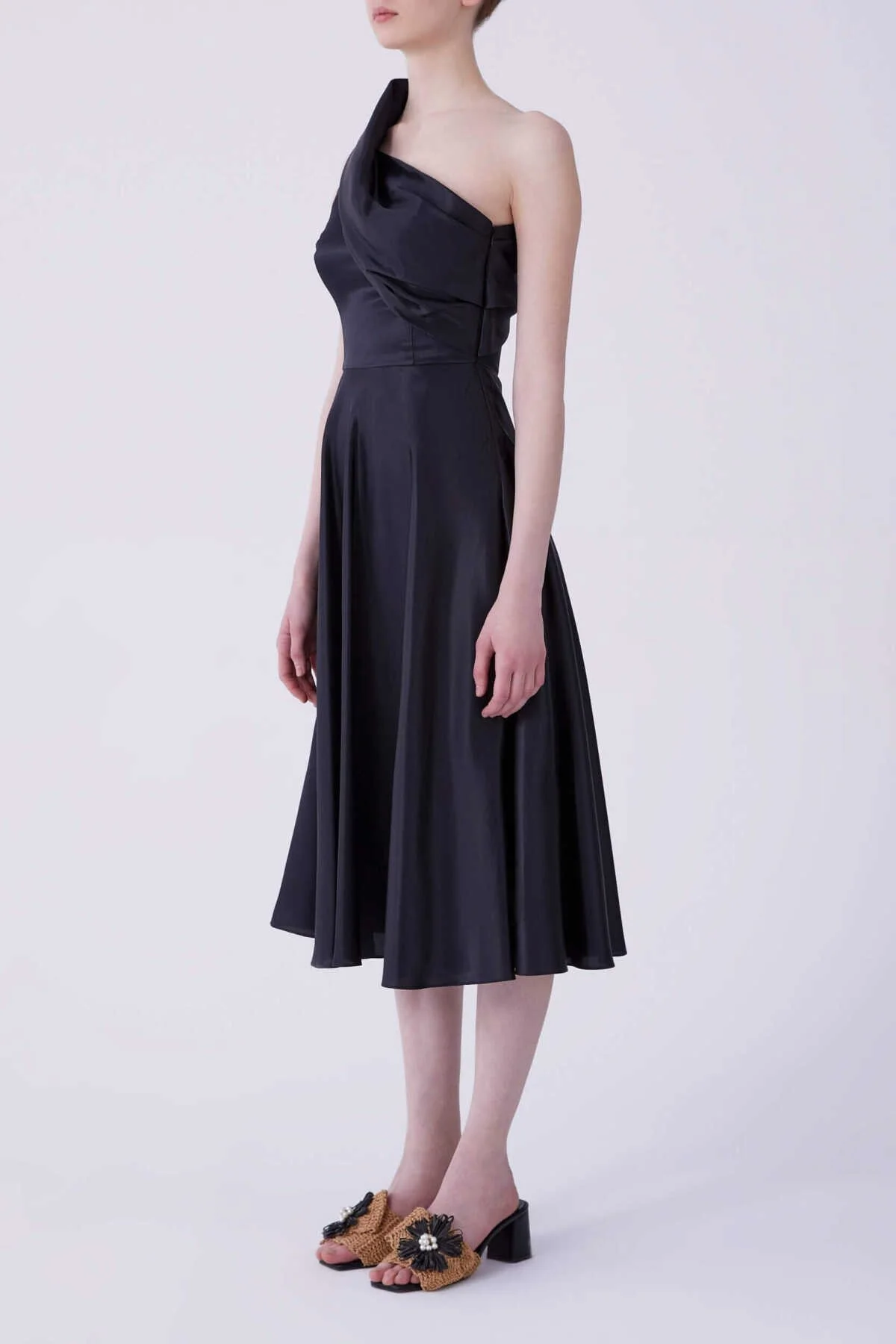 Tek Omuz Saten Abiye Elbise Siyah - 3