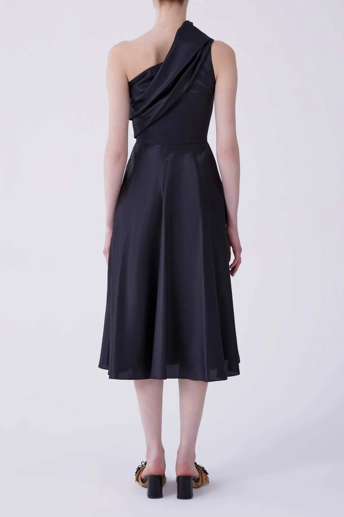 Tek Omuz Saten Abiye Elbise Siyah - 2