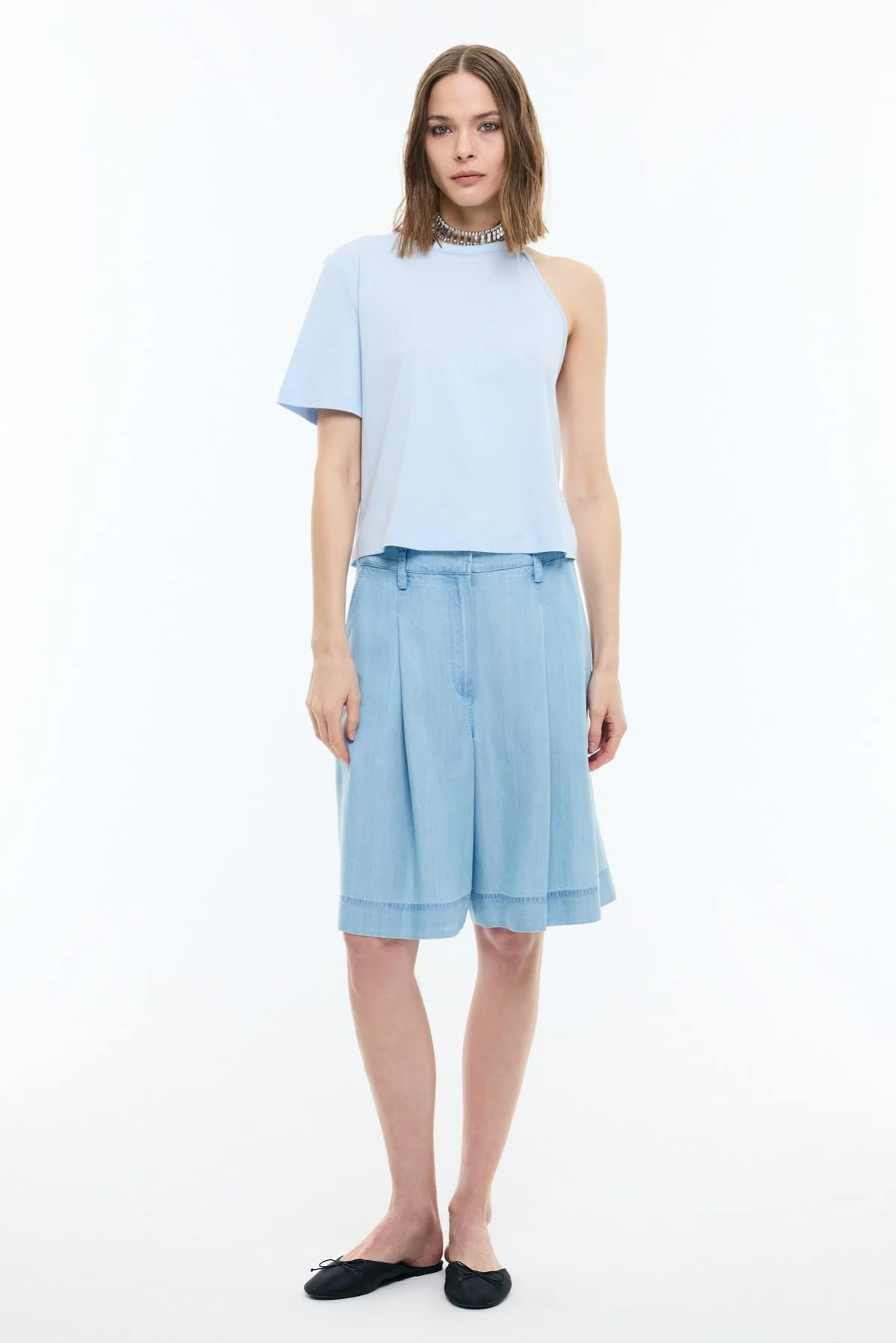 Tek Omuz T-shirt Mavi - 3