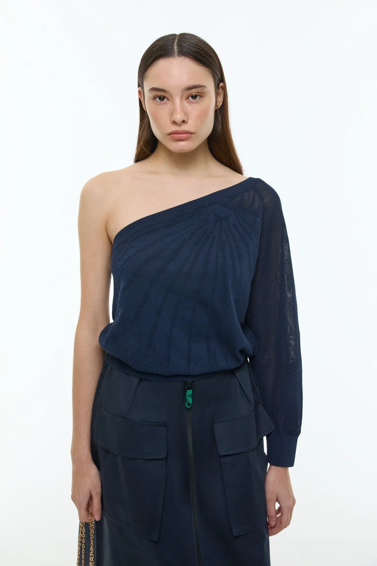 Tek Omuz Triko Bluz Lacivert - 3