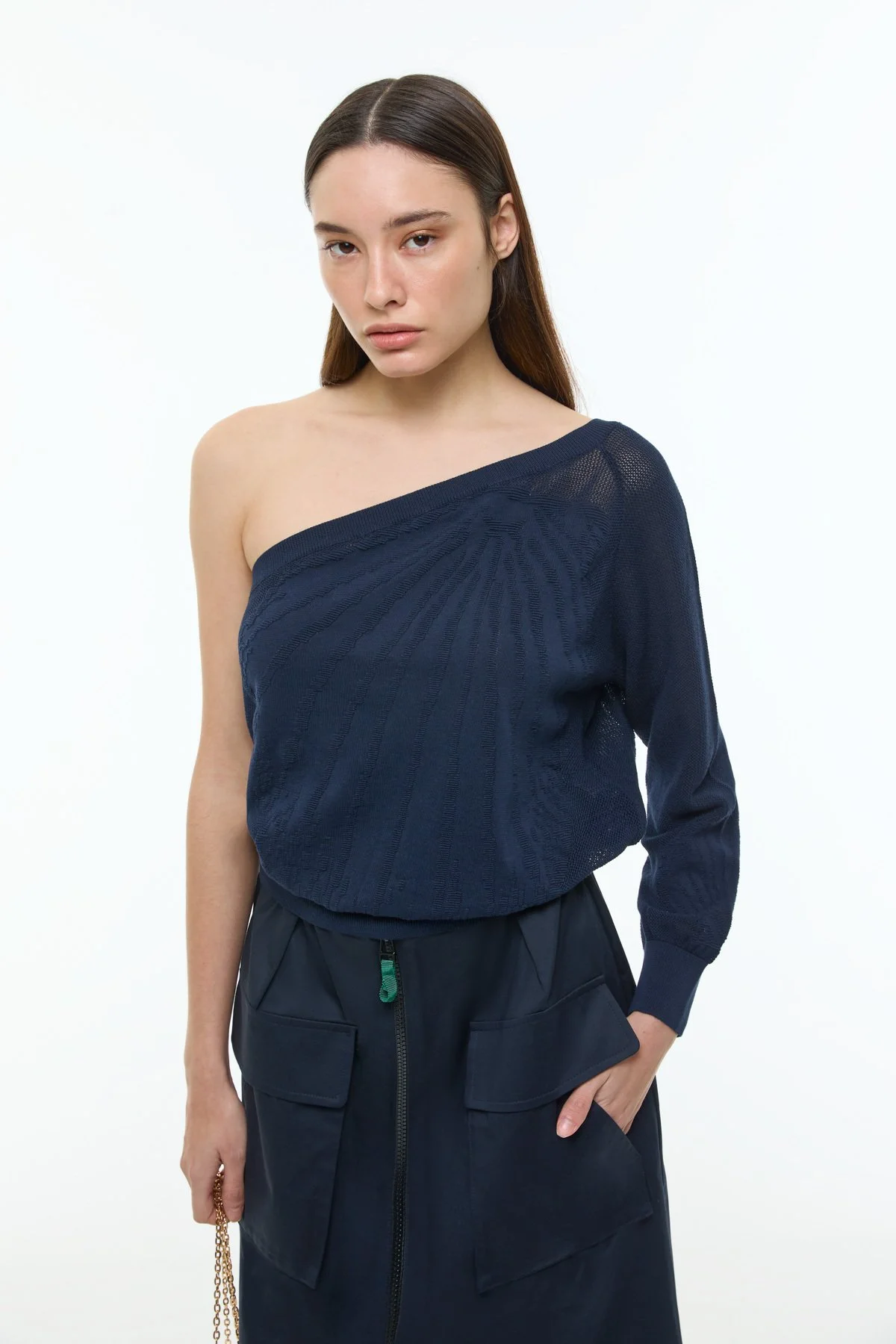 Tek Omuz Triko Bluz Lacivert - 1