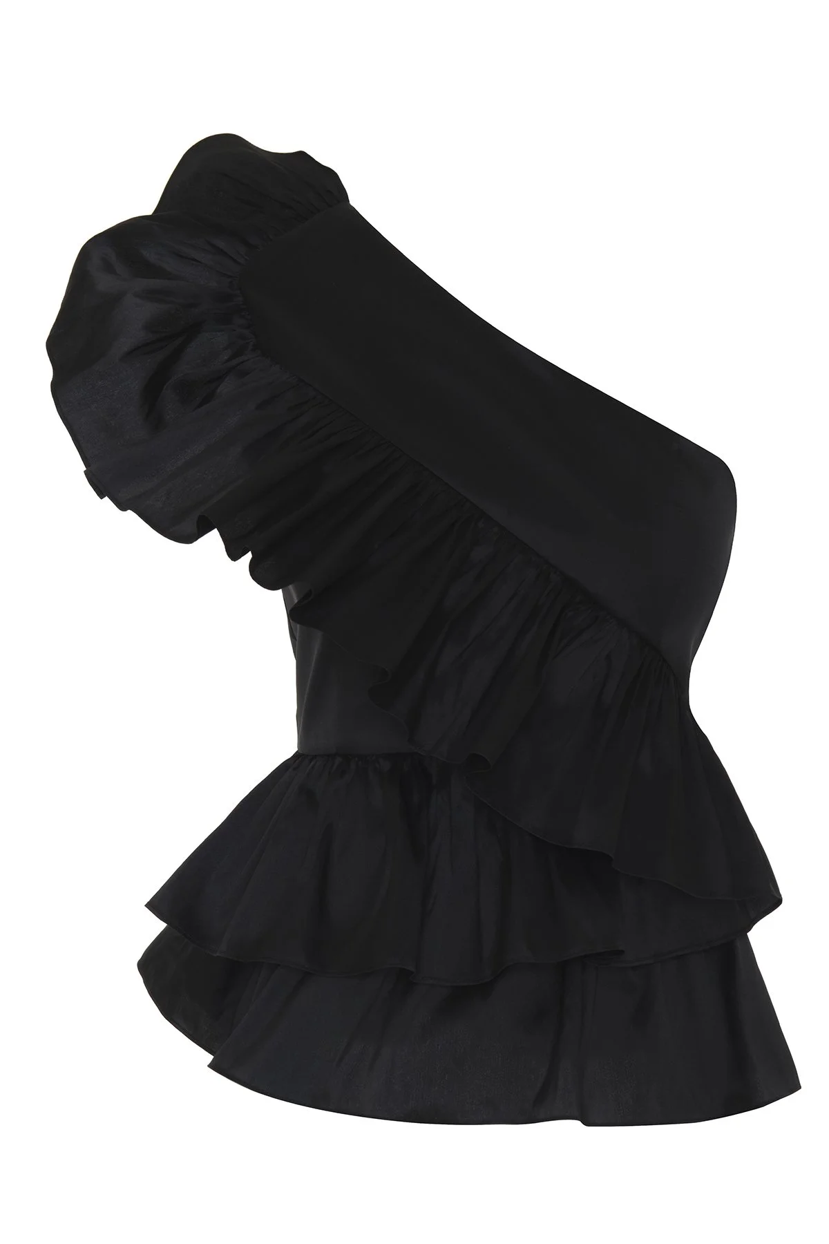 Tek Omuz Volanlı Tafta Bluz Siyah - 5