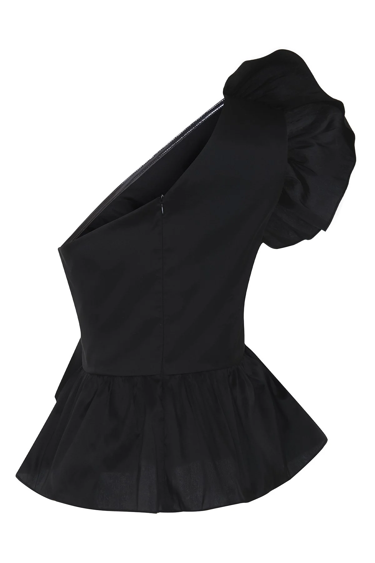 Tek Omuz Volanlı Tafta Bluz Siyah - 6