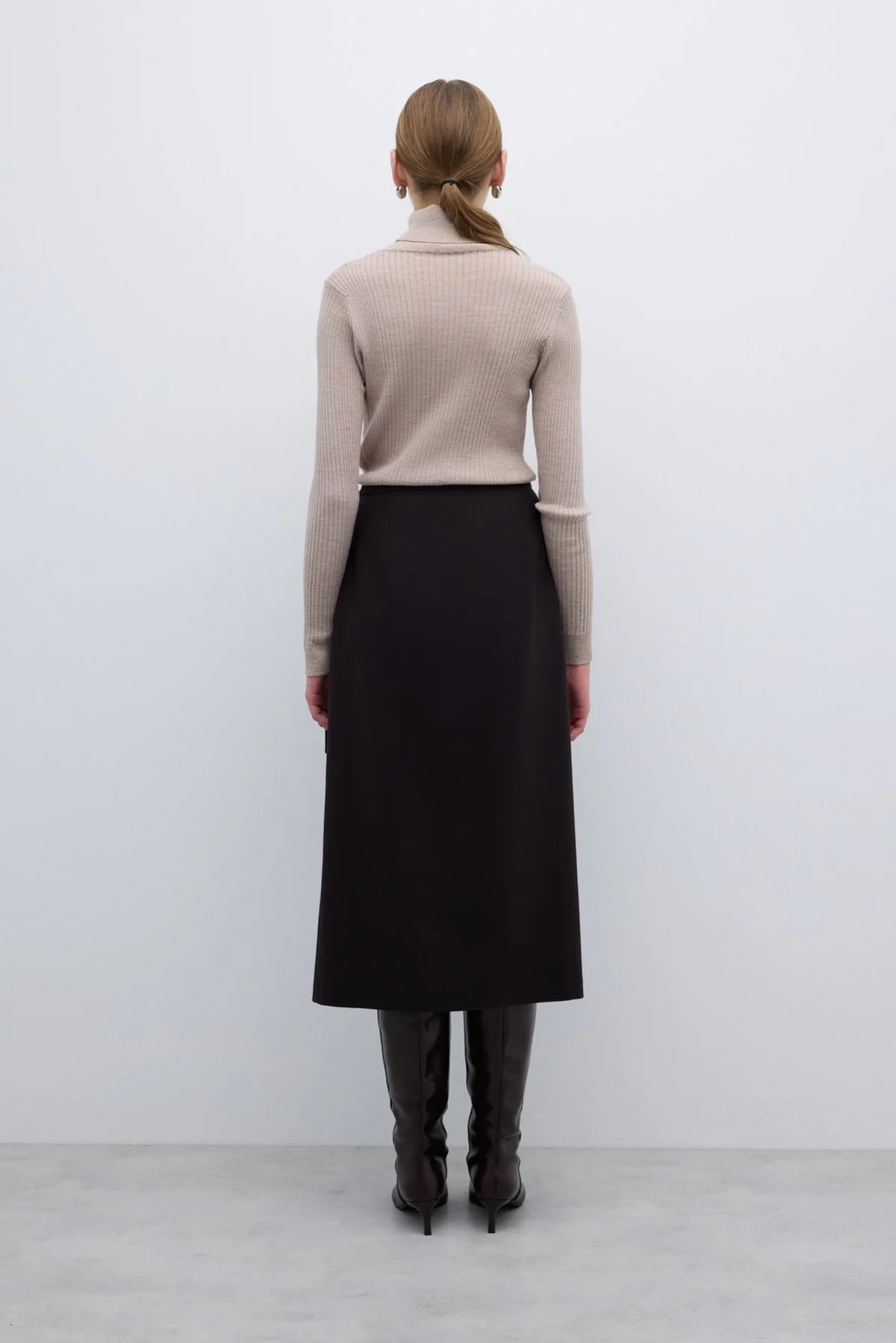 Toka Detaylı Kruvaze Midi Boy Etek Kahve - 2