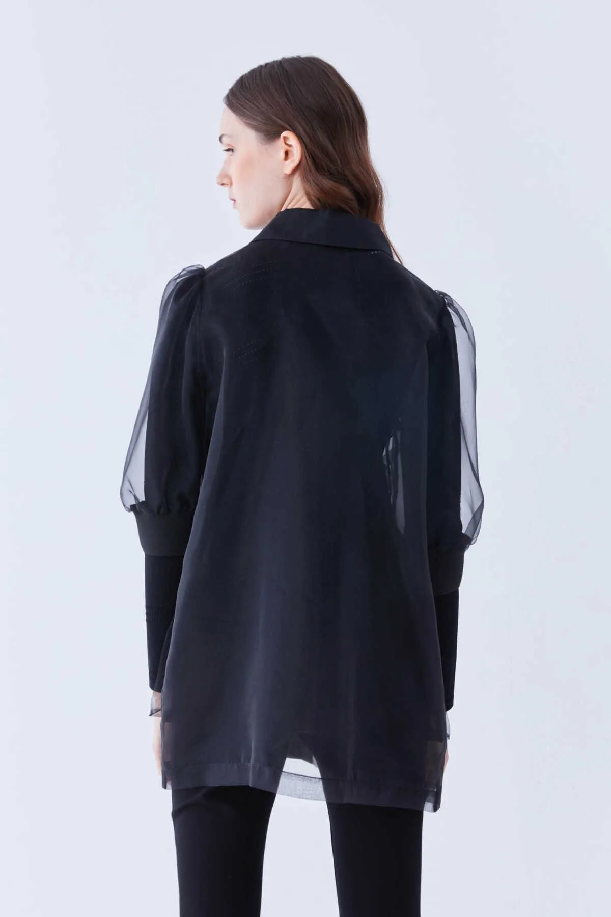  Transparan Uzun Kadın Ceket Siyah - 2