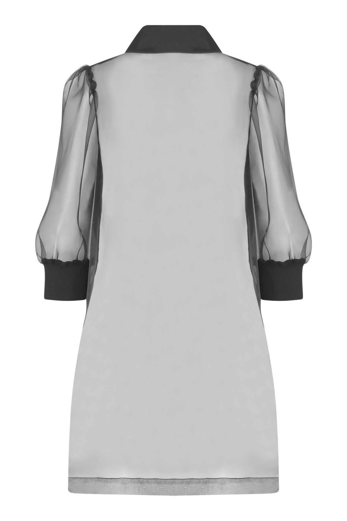  Transparan Uzun Kadın Ceket Siyah - 5