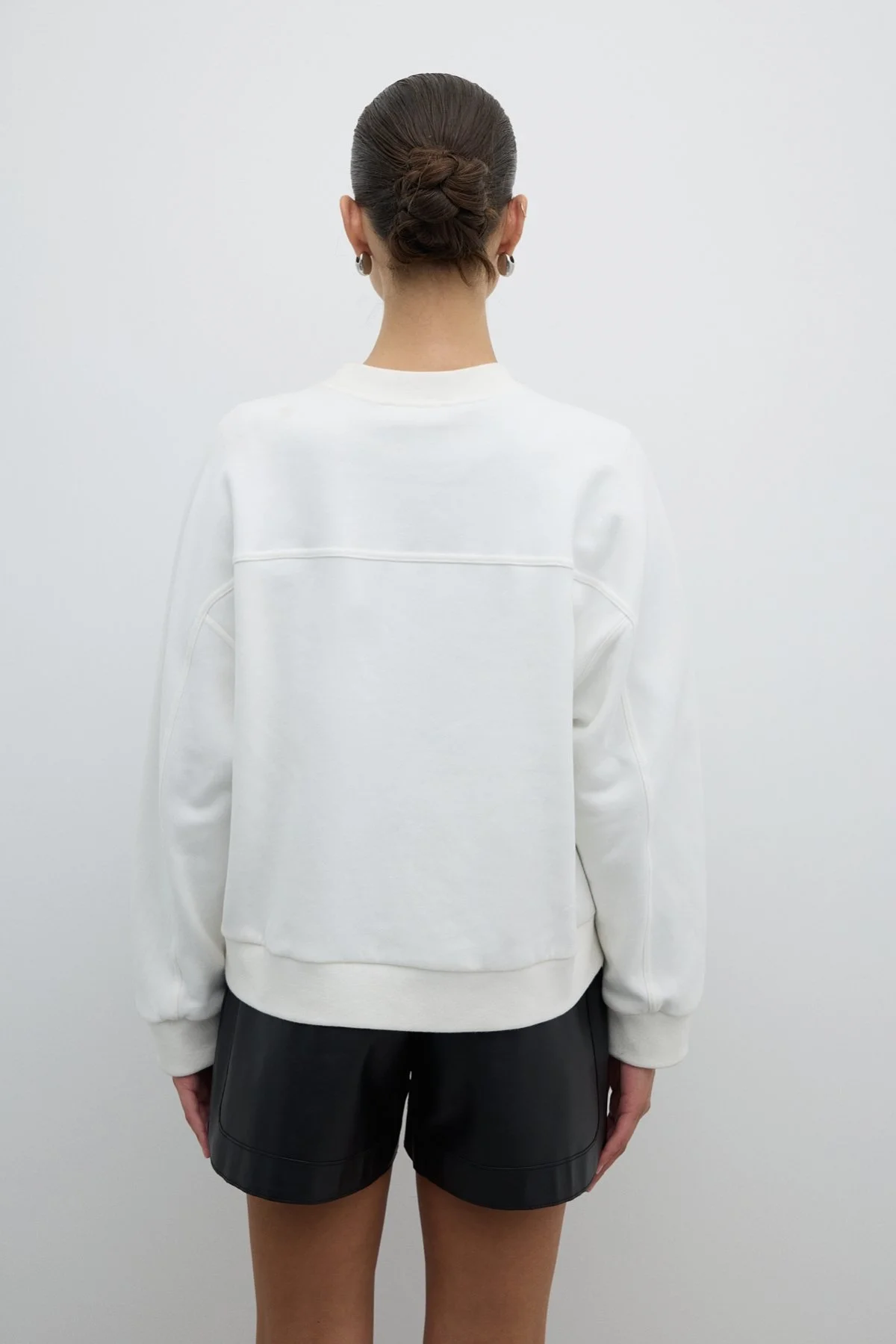 Trok Detaylı Bisiklet Yaka Sweatshirt Beyaz - 2