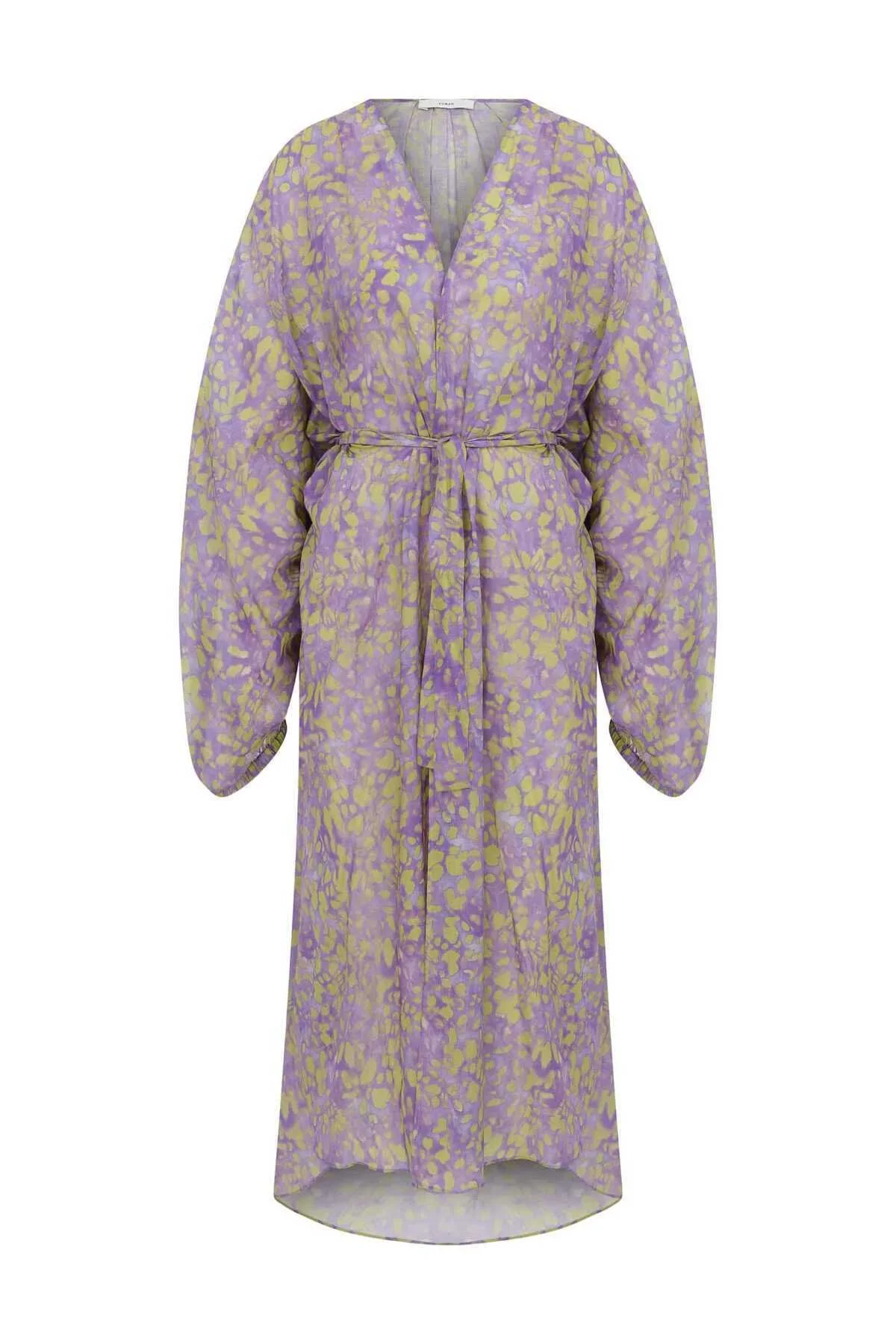 Belden Bağlamalı Renkli Desenli Kimono Standart Renk - 4