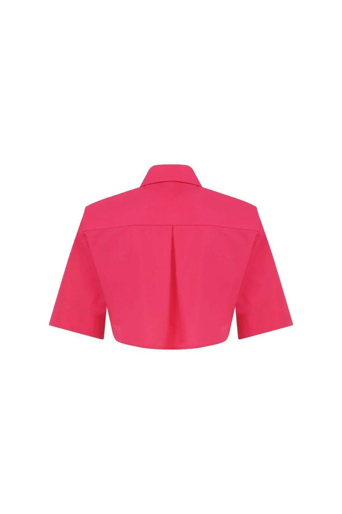  Crop Poplin Kadın Gömlek Fuşya - 5