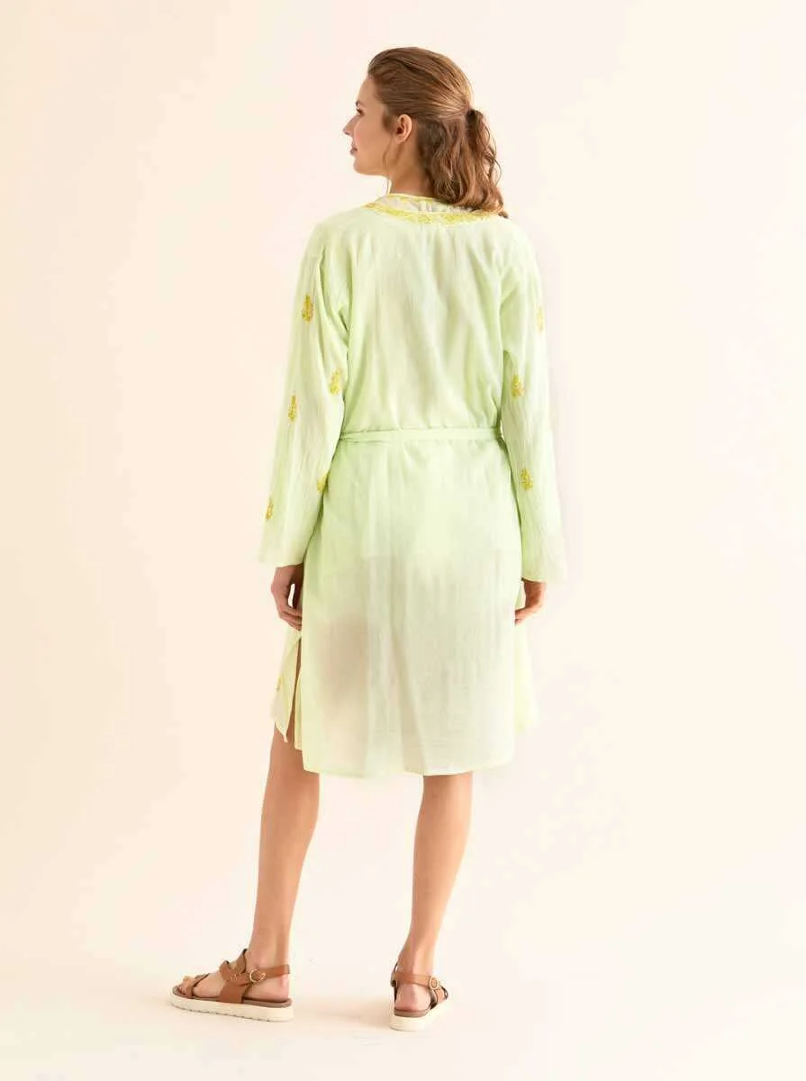 İşlemeli Açık Kimono Açık Yeşil - 2