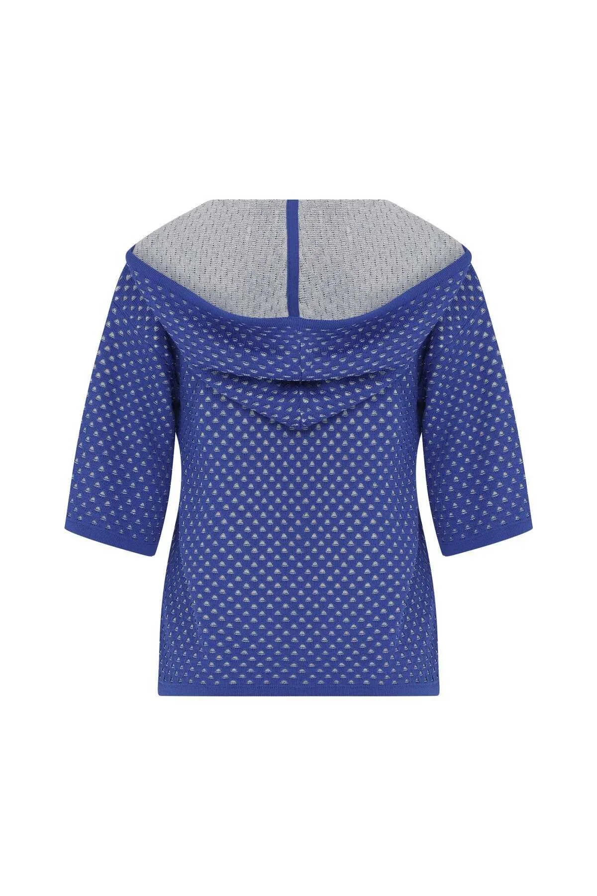  Kapüşonlu Triko Sweatshirt Saks - 5