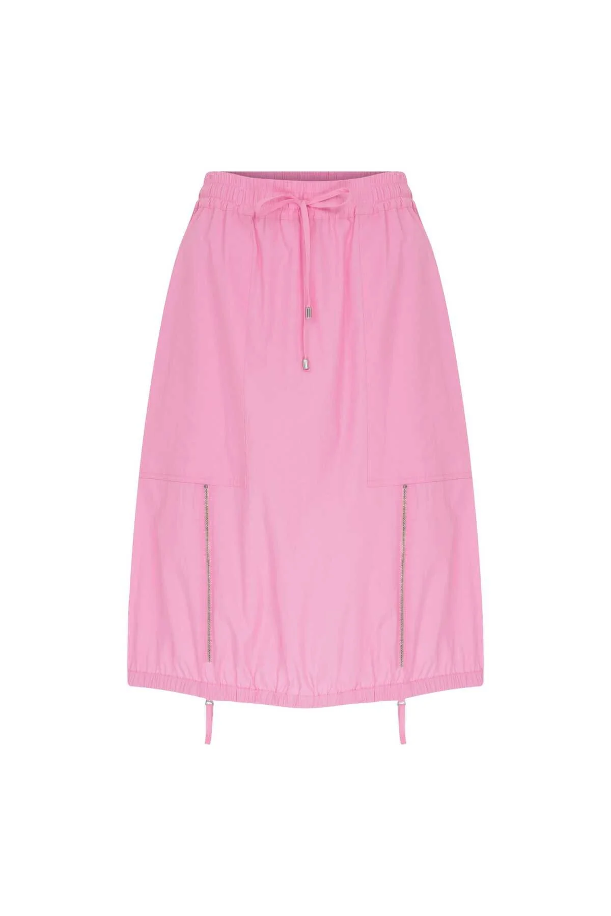 Fermuar Detaylı Cepli Midi Boy Etek Pembe - 4
