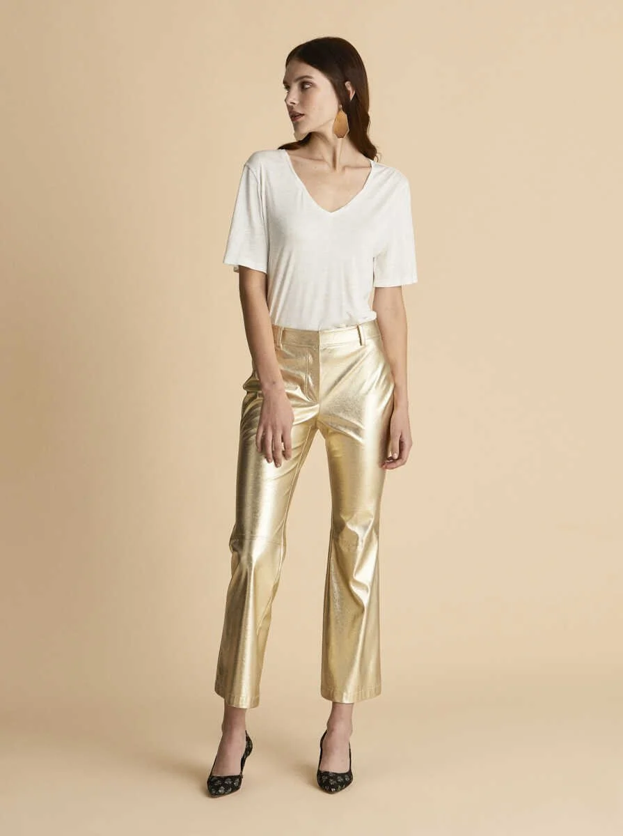  Kısa Paçalı Kadın Pantolon Gold - 1