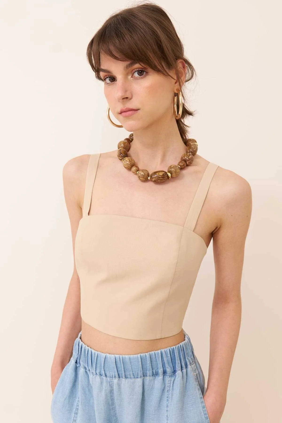 Askılı Crop Bej - 1