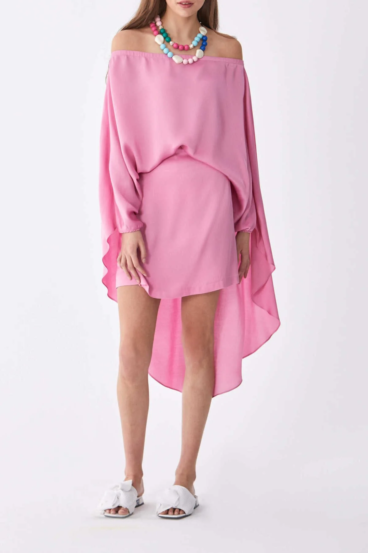 Madonna Yakalı Mini Elbise Pembe - 1